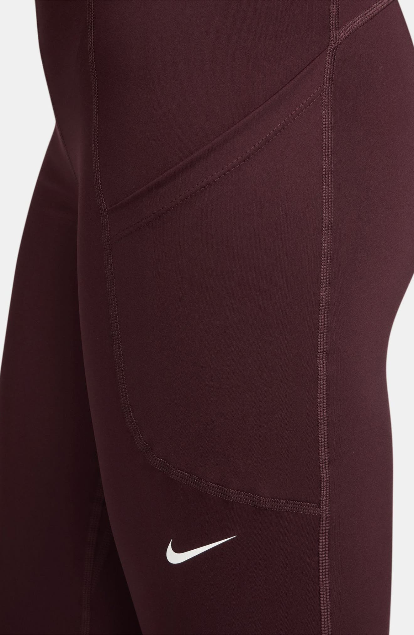 Nike Pro Sculpt High-Waisted Pocket 7/8 Leggings in Burgundy Crush/White at Nordstrom - 3