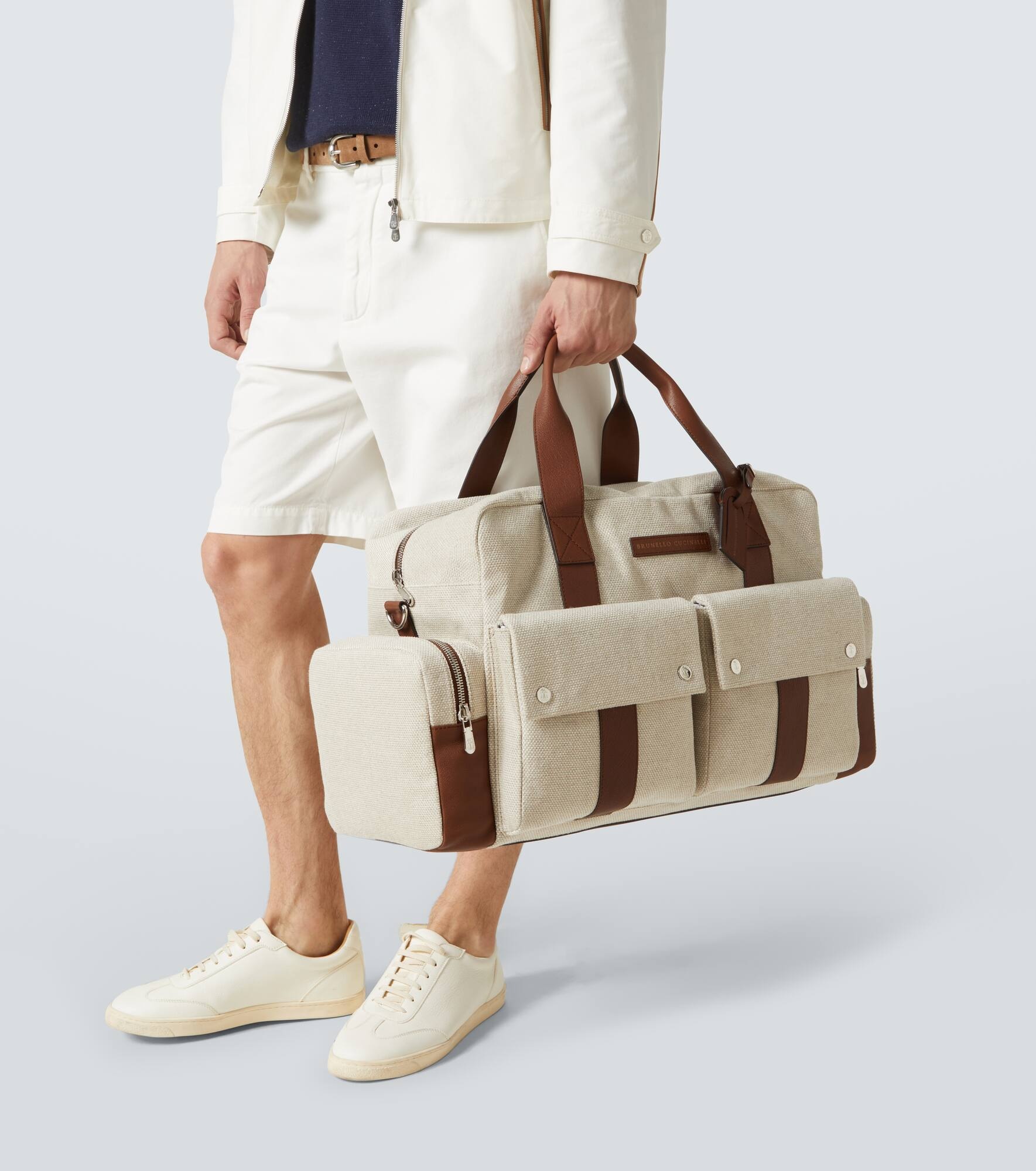 Leather-trimmed canvas duffel bag - 3