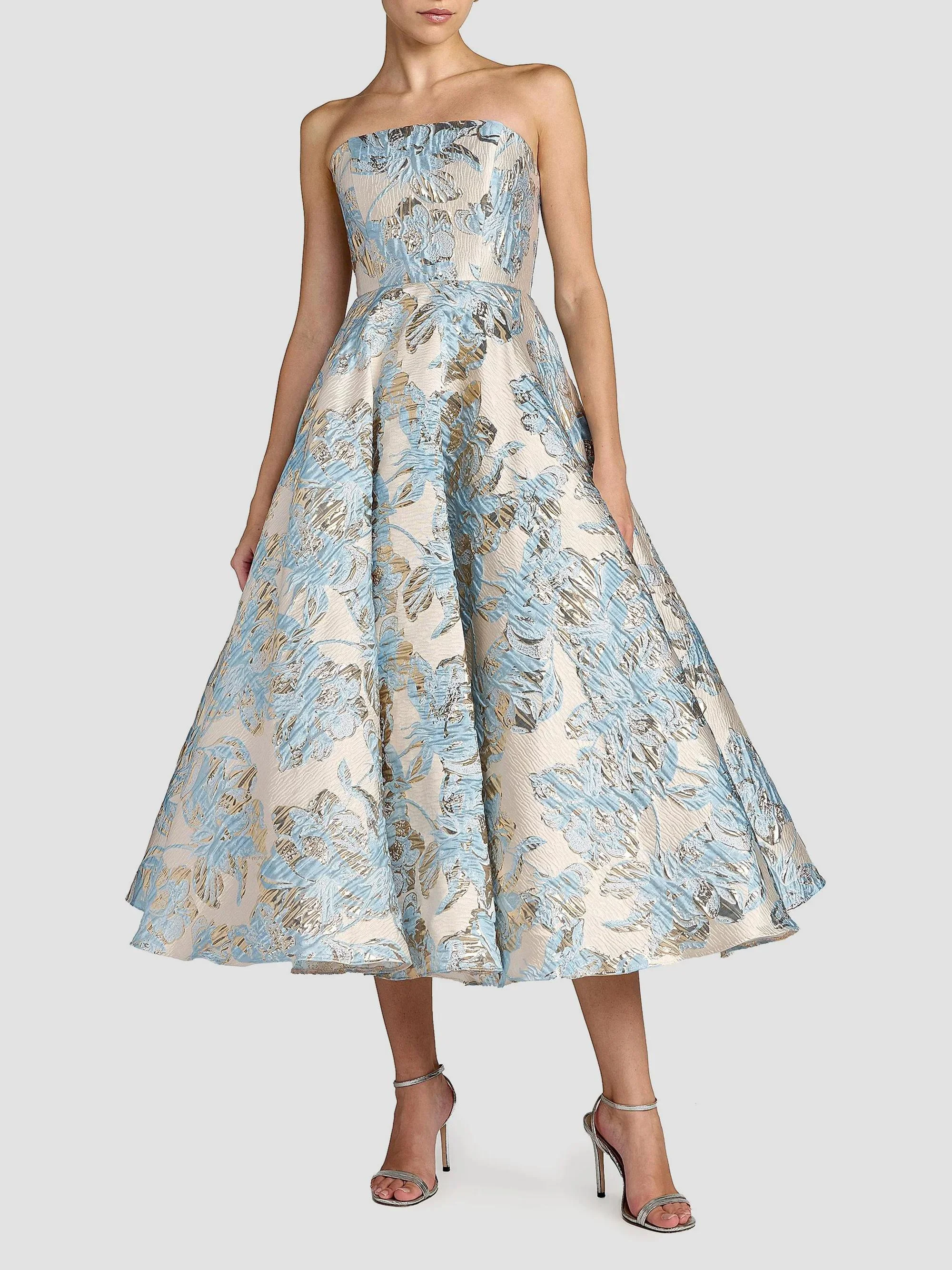 Women's Strapless Floral Brocade Midi-Dress - Powder Blue - 1