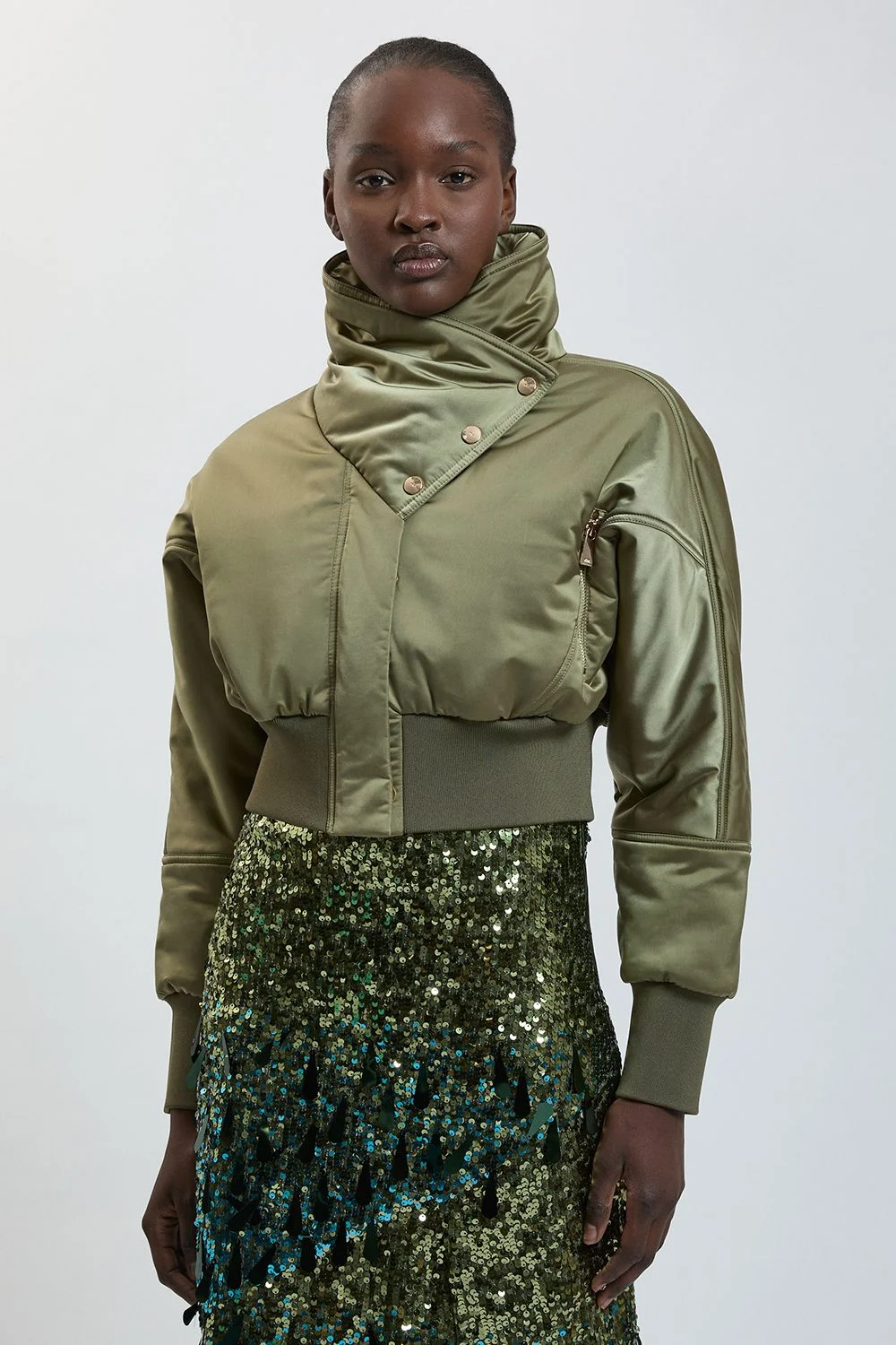 Padded Short Wrap Collar Coat - 1