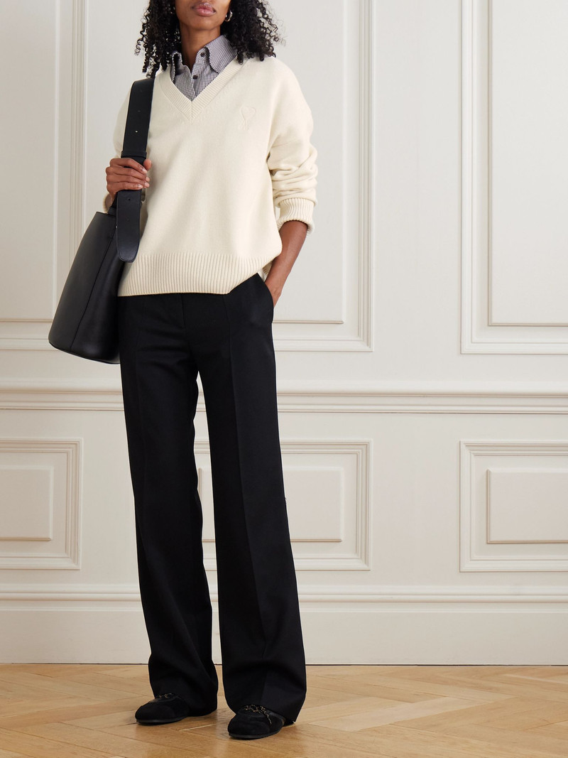 AMI Paris Oversized embroidered wool and cashmere-blend sweater Ivory outlook