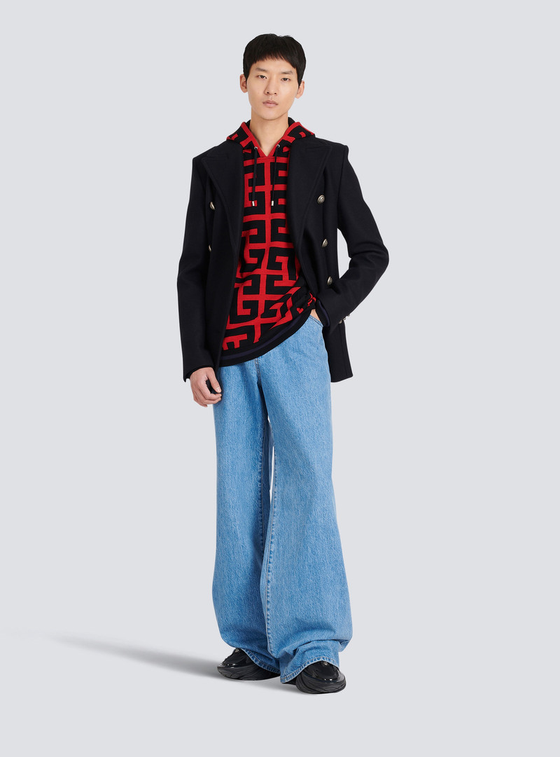 Balmain Hooded wool sweatshirt with maxi Balmain monogram print outlook