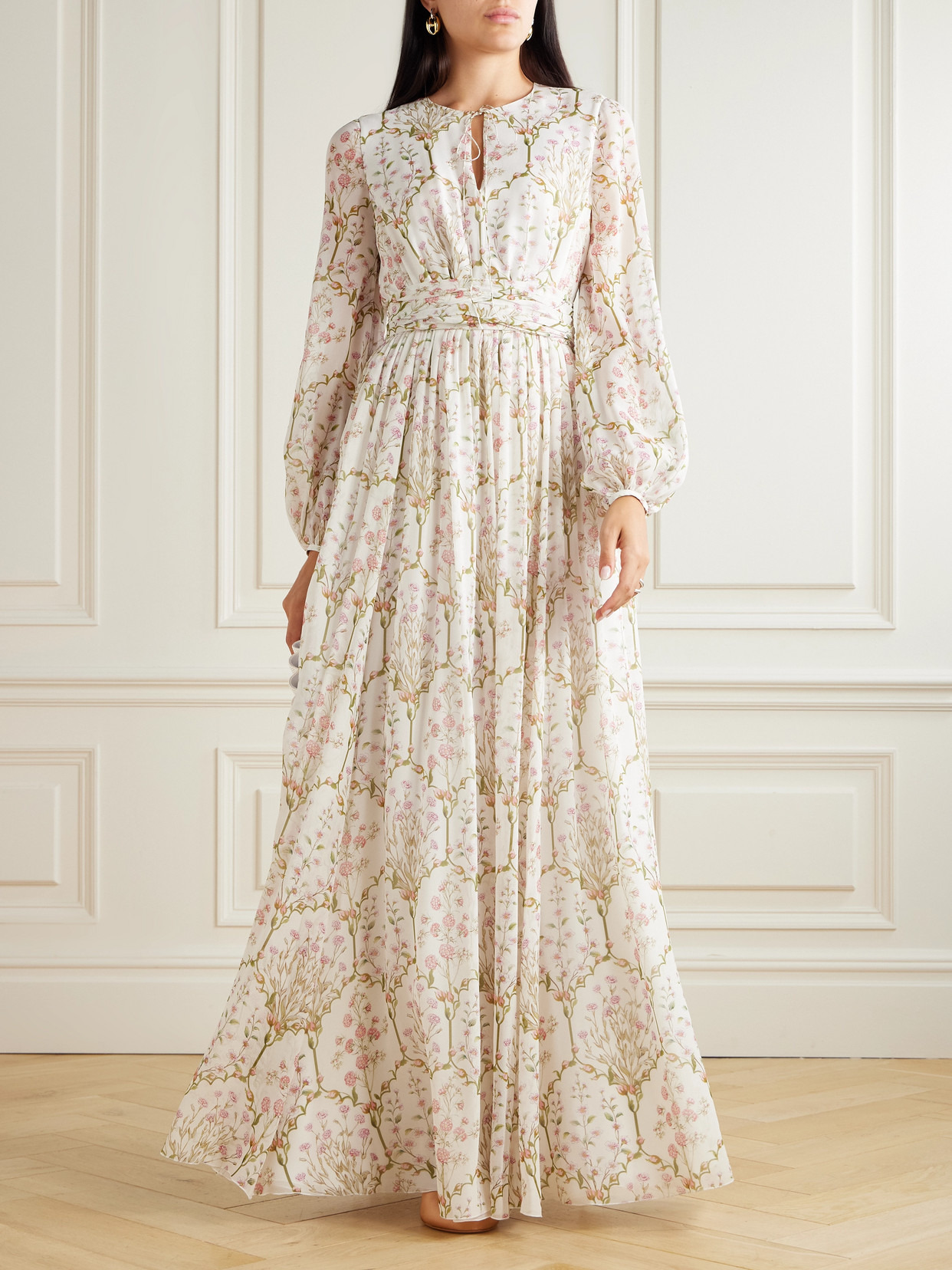 Belted Floral-print Silk-georgette Gown - 2