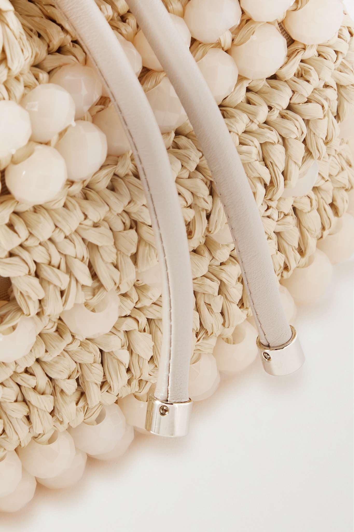 JIMMY CHOO Bon Bon leather-trimmed bead-embellished raffia bucket bag ...