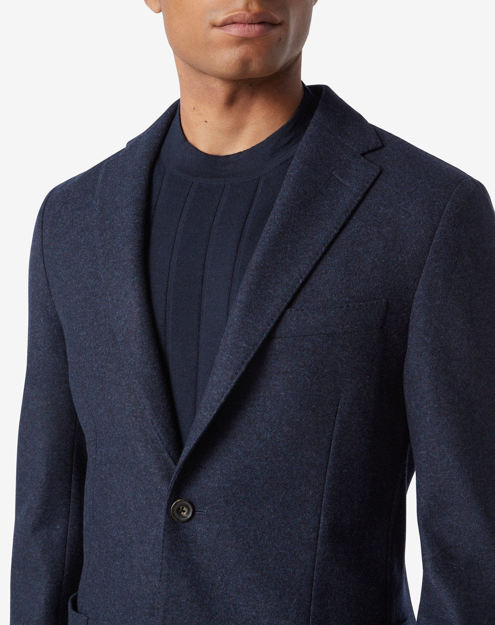 Navy blue 2-button jersey wool jacket - 3