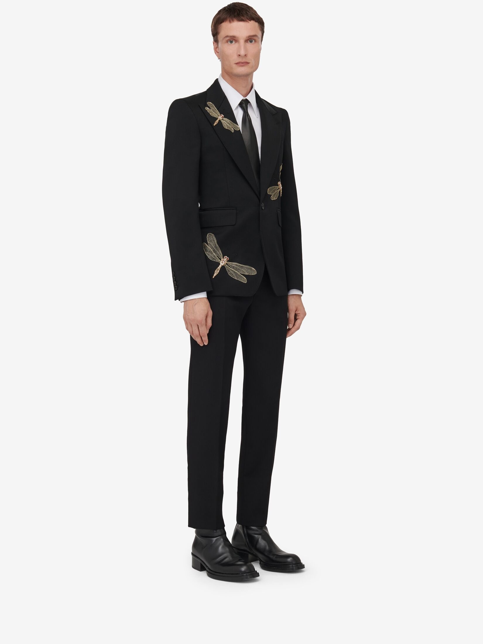 Men's Dragonfly Applique Single-breasted Jacket in Black - 3