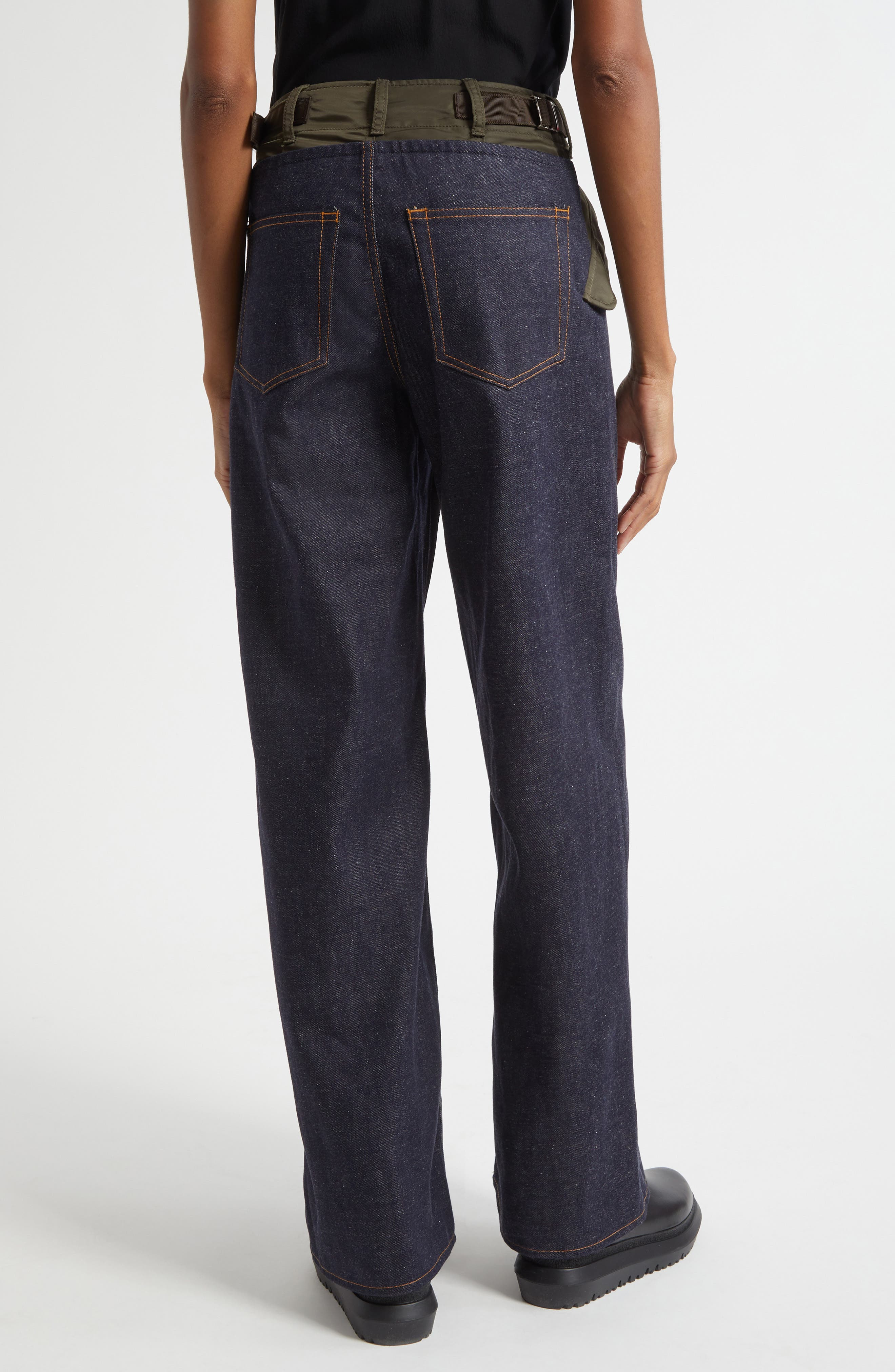 Sacai Baggy Mixed Media Jeans in Indigo/Dark Khaki at Nordstrom - 3