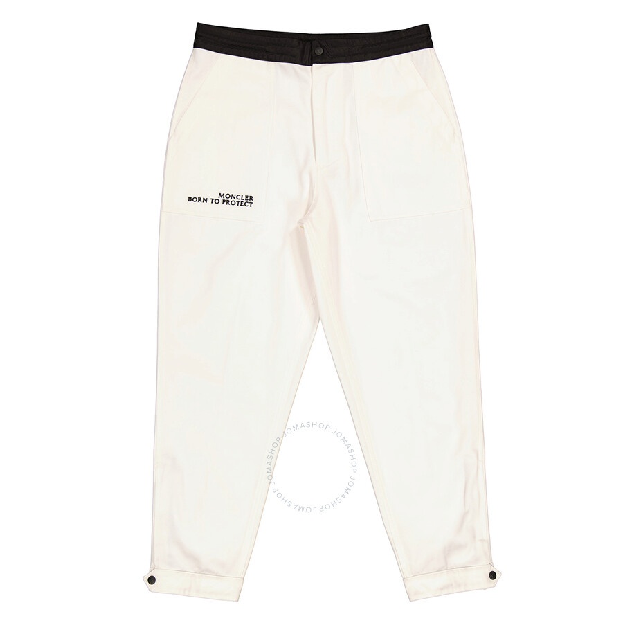 Moncler Men's White Logo Embroidered Cotton Tapered Trousers - 4