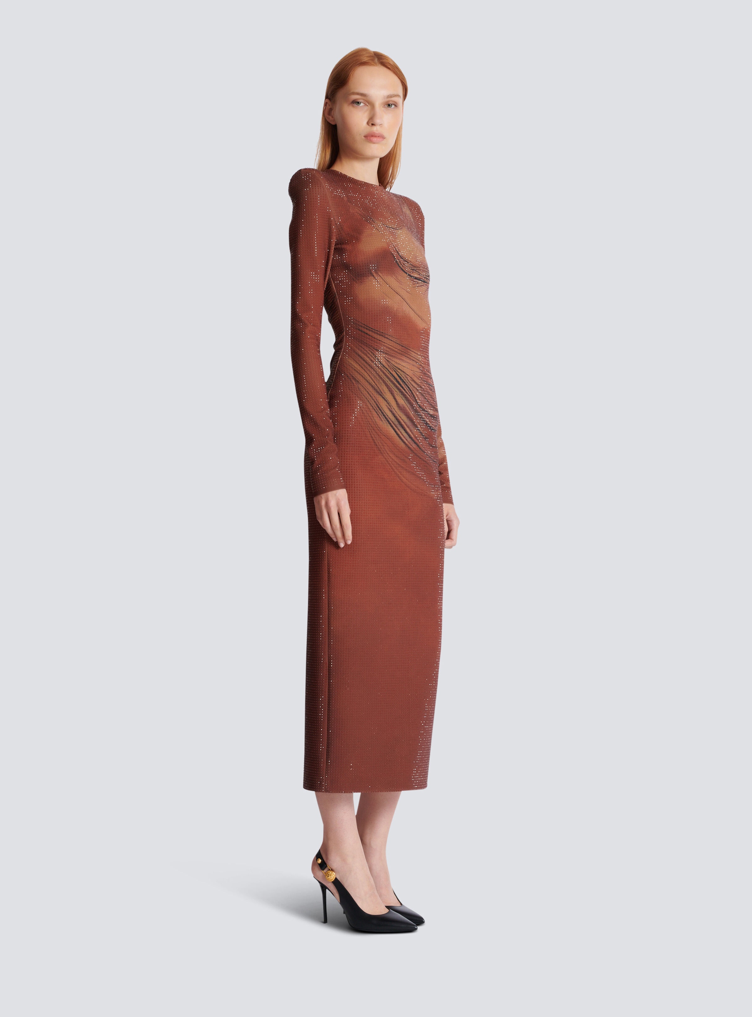 Printed long rhinestone dress - 3