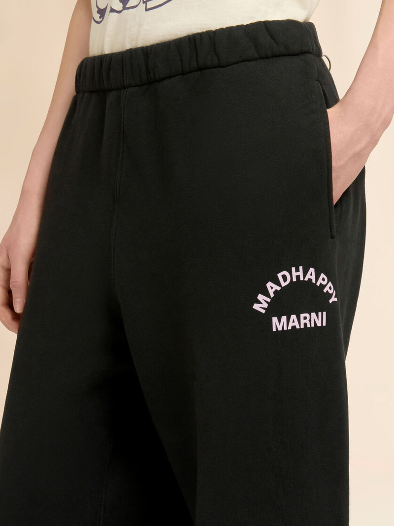 MARNI + MADHAPPY BLACK COTTON SWEATPANTS WITH ANIMAL PRINT 4