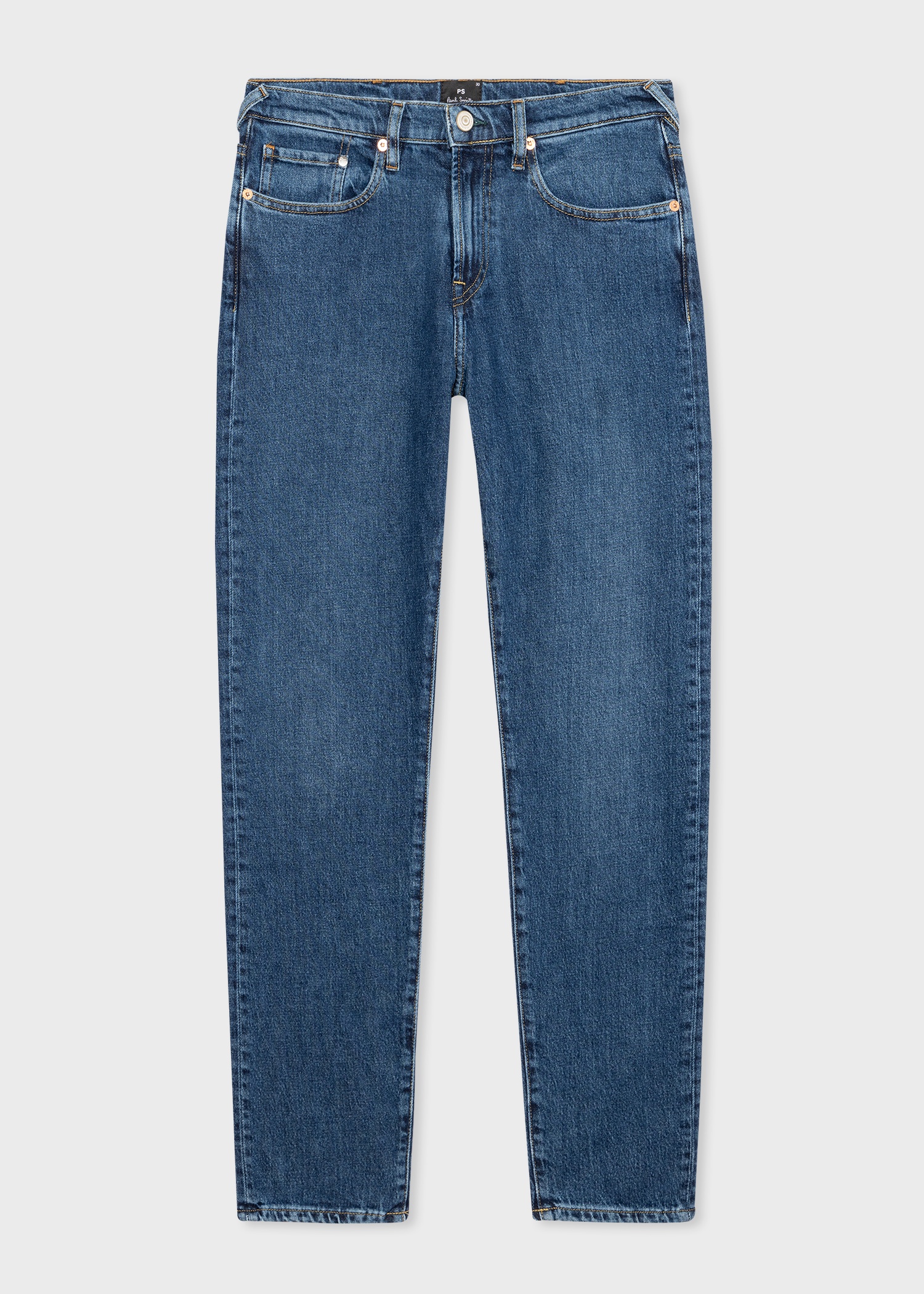 Tapered-Fit Mid-Wash Organic Vintage Stretch Jeans - 1