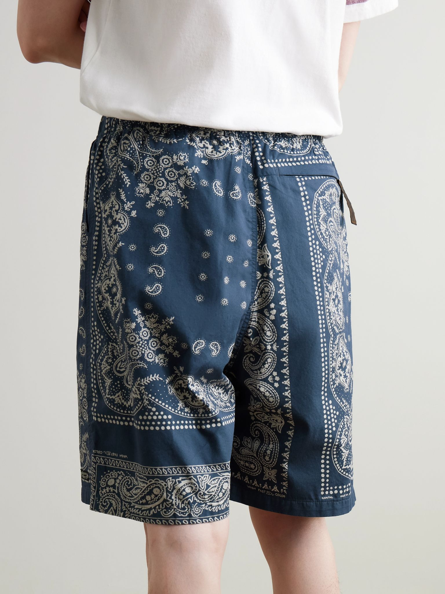 Straight-Leg Belted Bandana-Print Patchwork Cotton-Twill Shorts Navy - 4