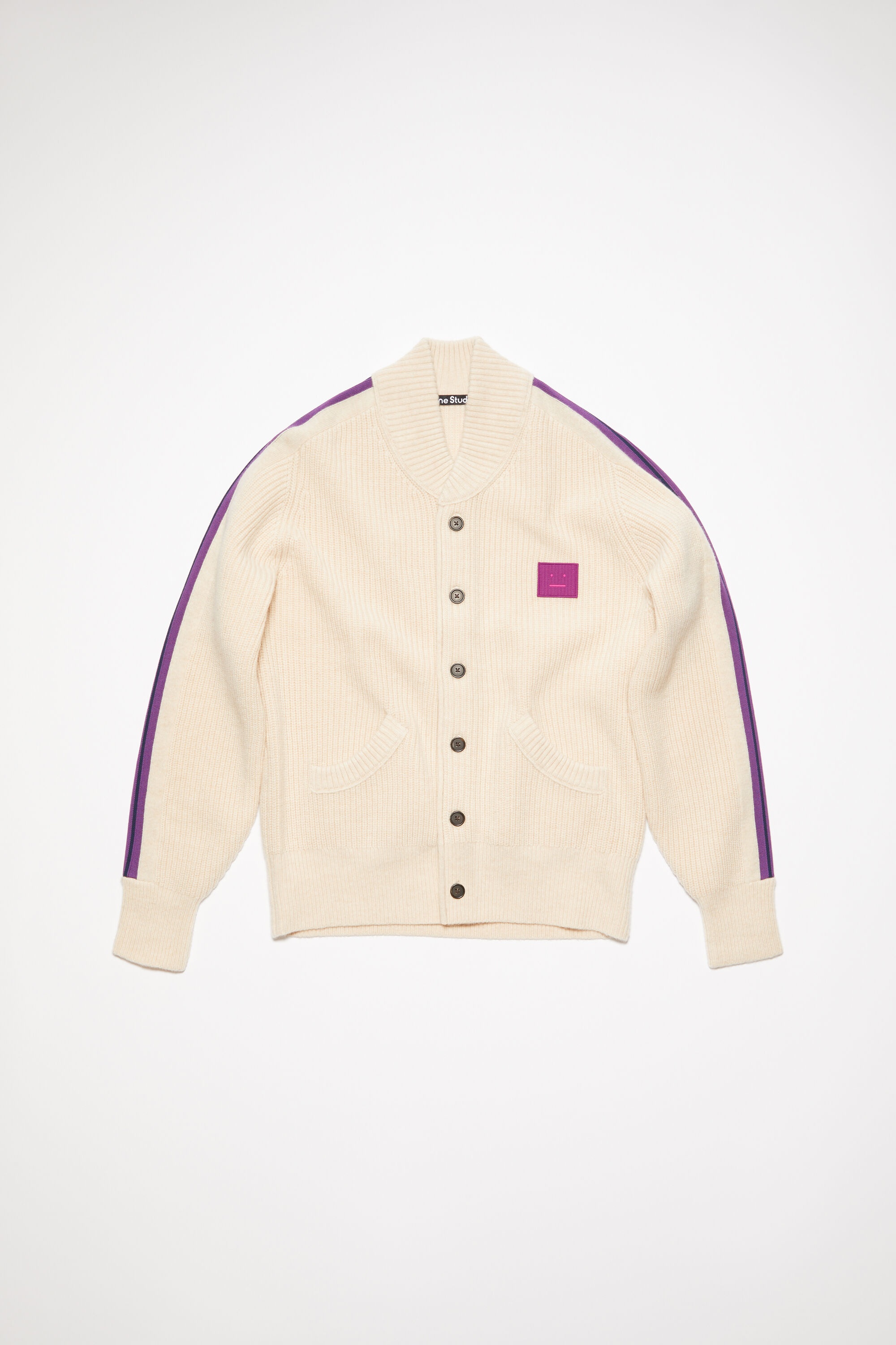 Crew neck cardigan - Oatmeal melange - 1