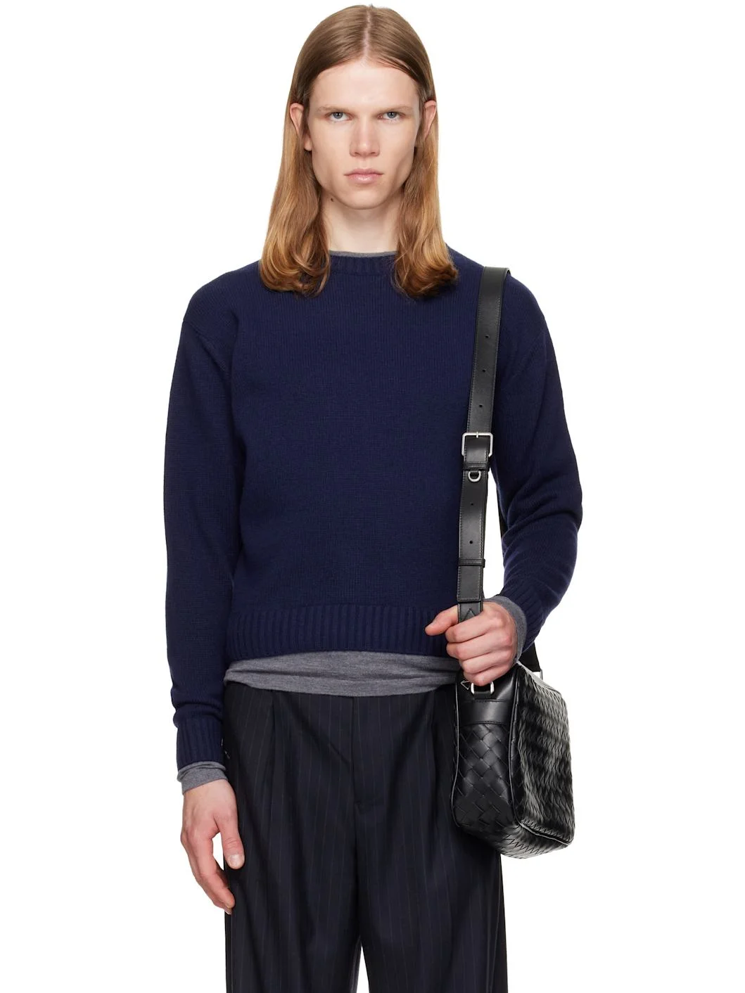 Navy Wool & Silk Layered Sweater - 1