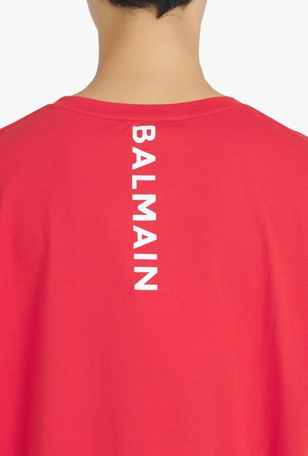 Oversized red eco-designed cotton T-shirt with white Balmain logo print - 9