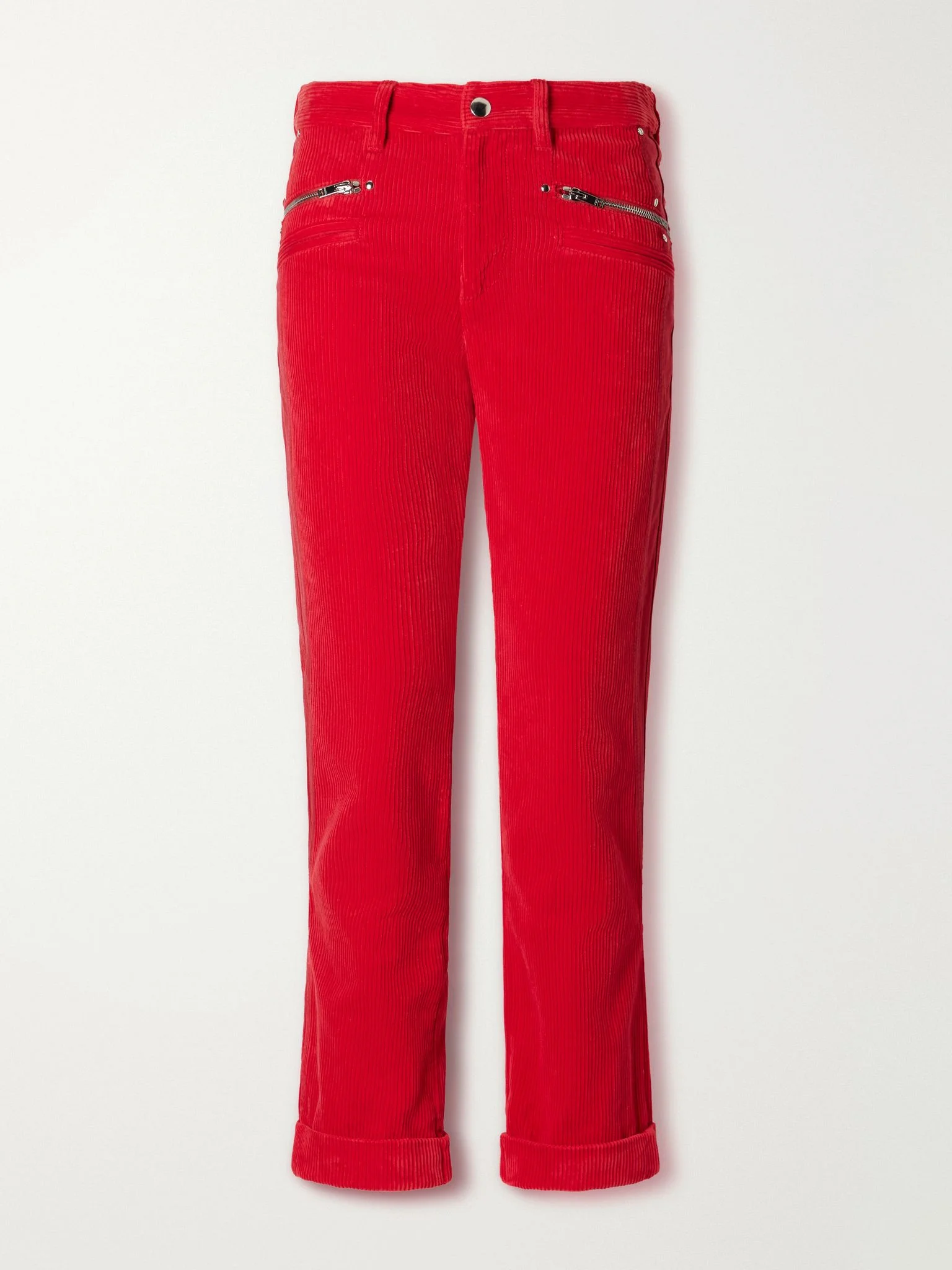 Revene cropped cotton and linen-blend corduroy straight-leg pants Red - 1