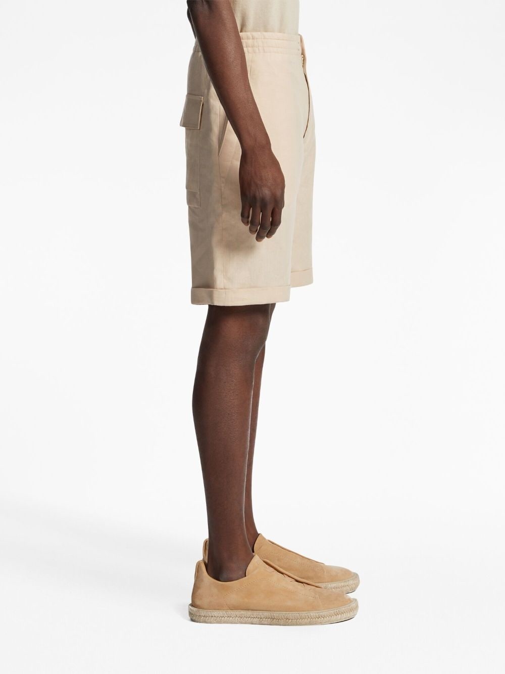 elasticated-waist linen shorts - 4