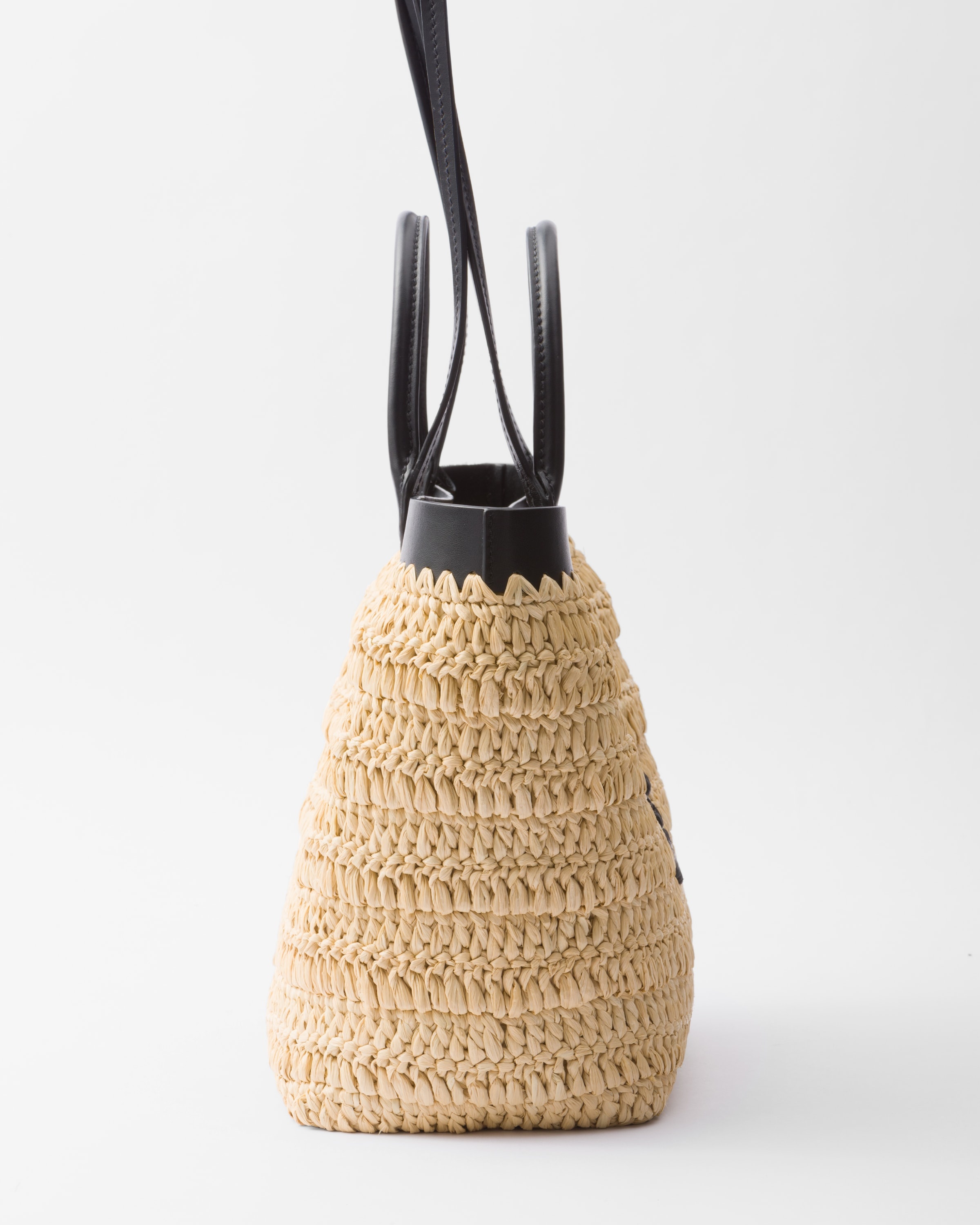 Small woven fabric and leather tote bag - 6