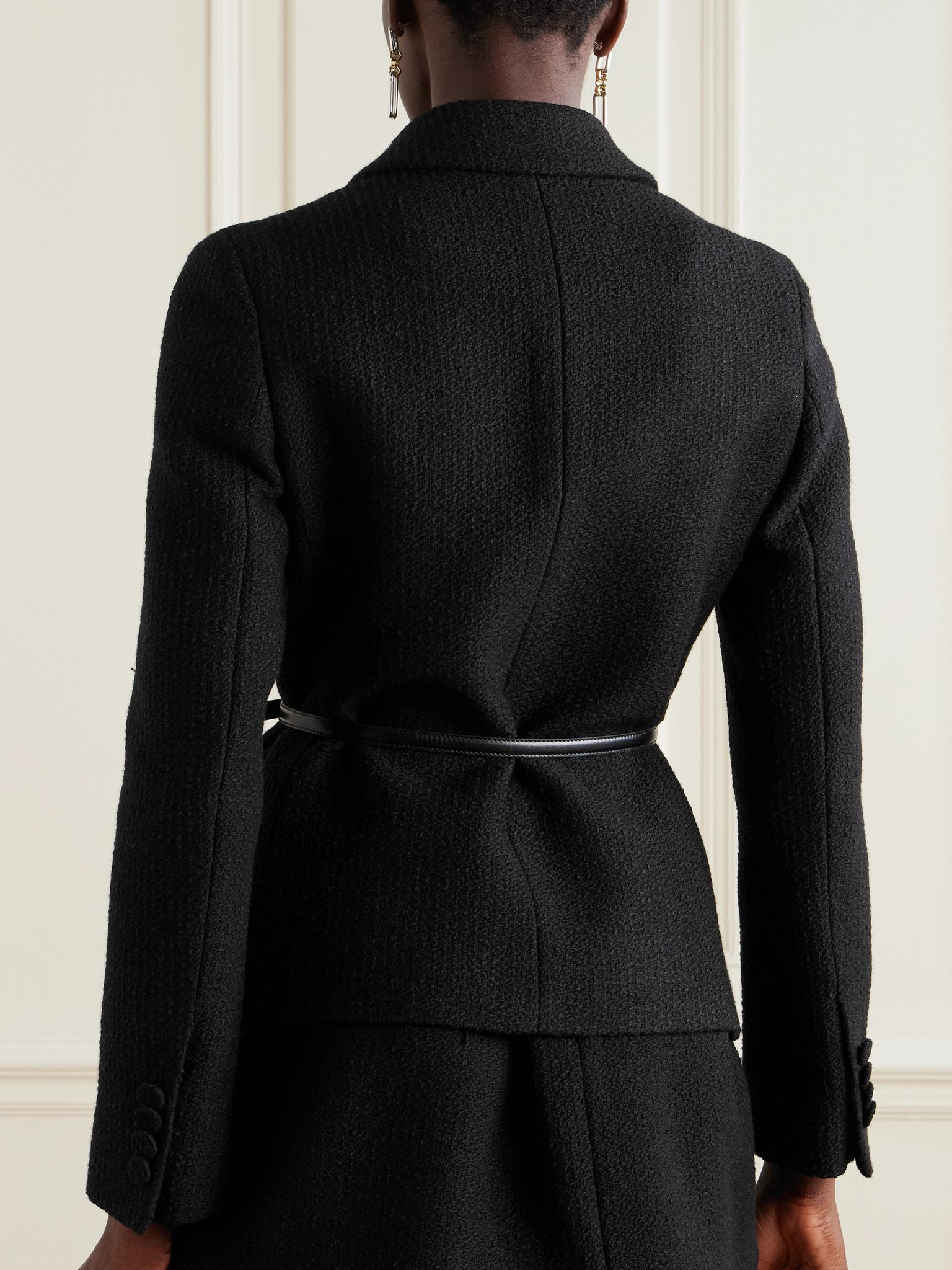 Belted wool-blend bouclé jacket Black - 3