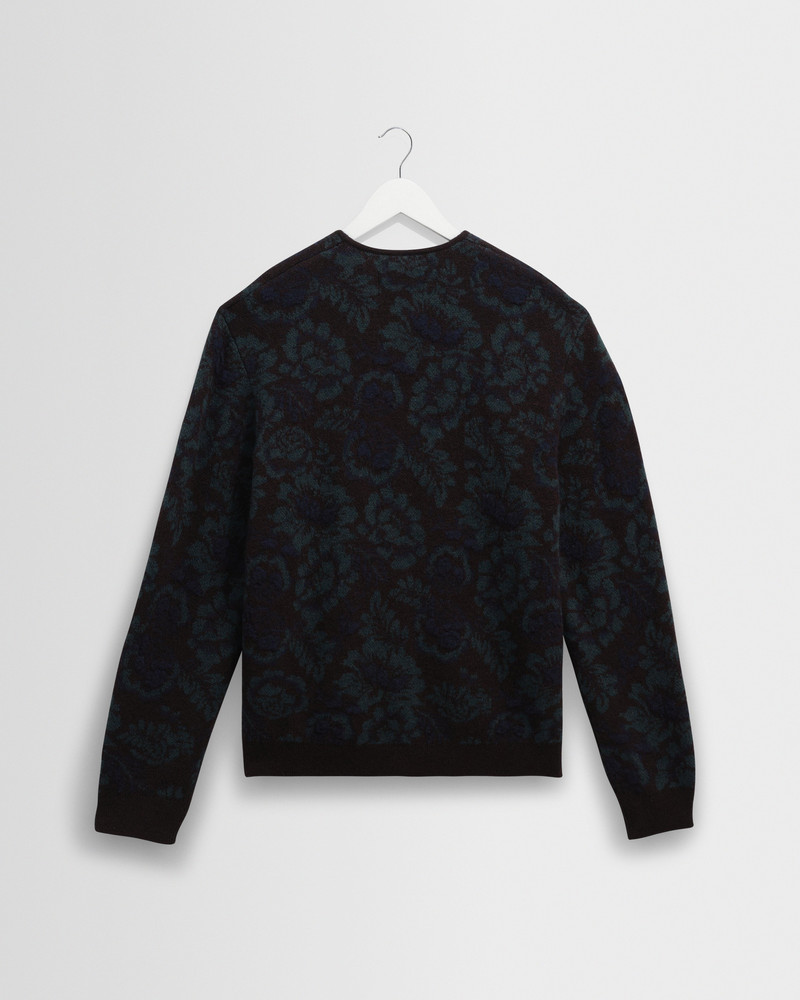 Alban - Black And Green Floral Textured Jacquard Cardigan 8