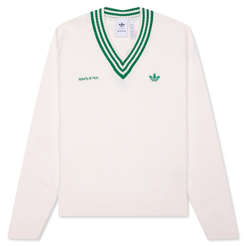 WOMEN'S ADIDAS X SPORTY & RICH V-NECK SWEATER - OFF WHITE/NIGHT NAVY - 1
