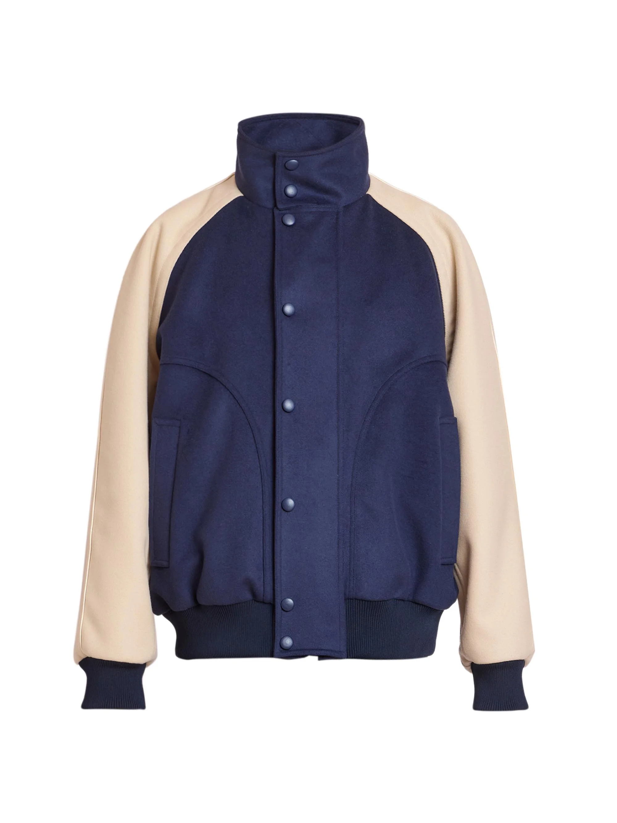 Men's Two-Tone Logo Virgin Wool Bomber Jacket - Marine Ivoire - 1