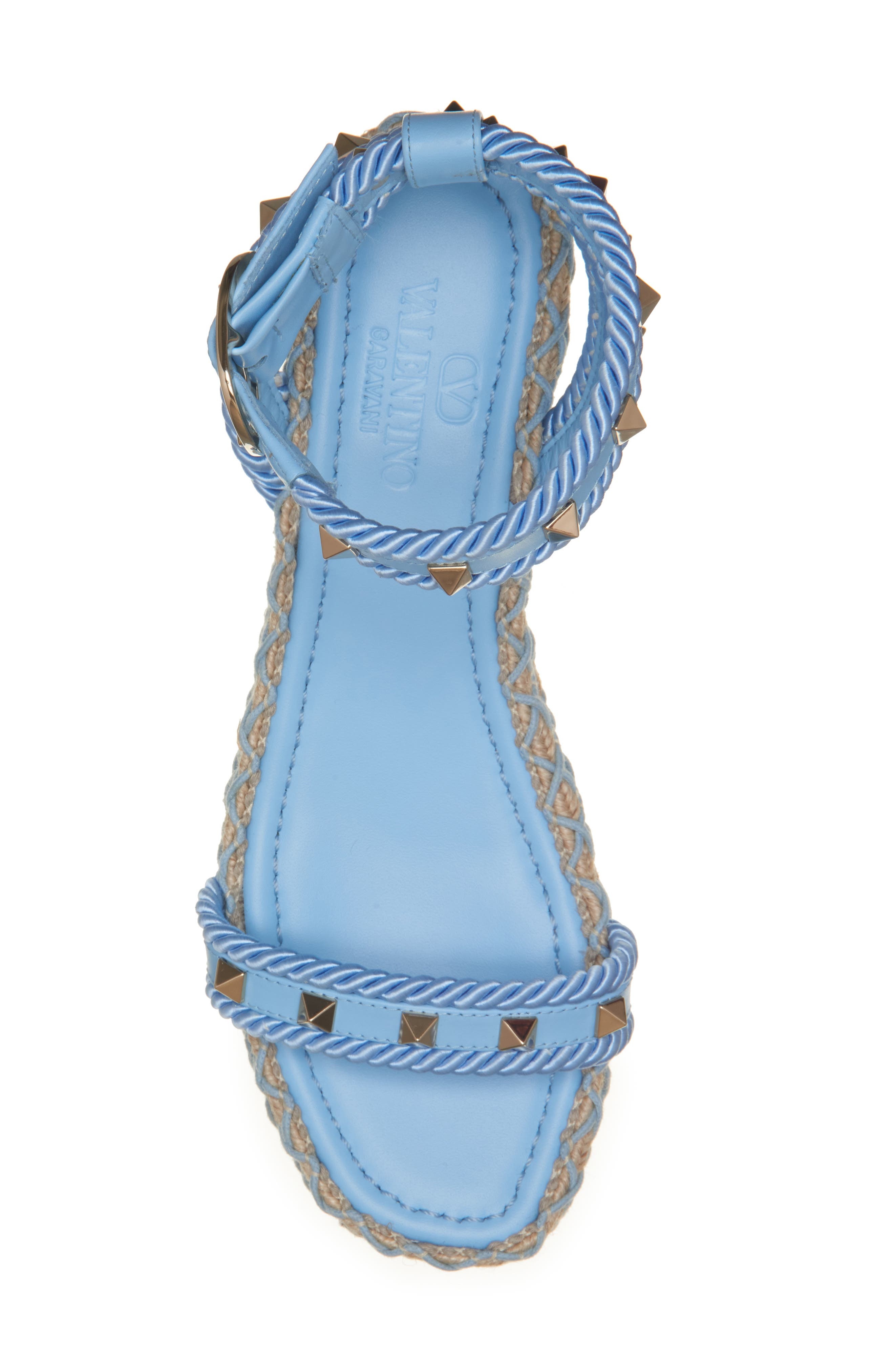 Valentino Garavani Rockstud Espadrille Wedge Sandal in Light Blue/Navy at Nordstrom - 5