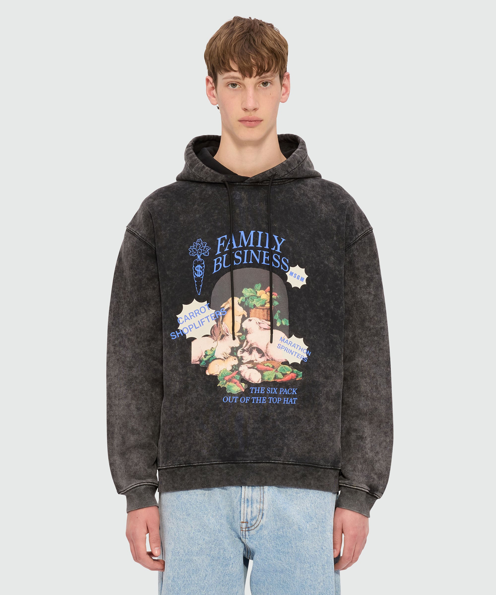 Black marbled jersey hoodie with "Family Business" print - 2