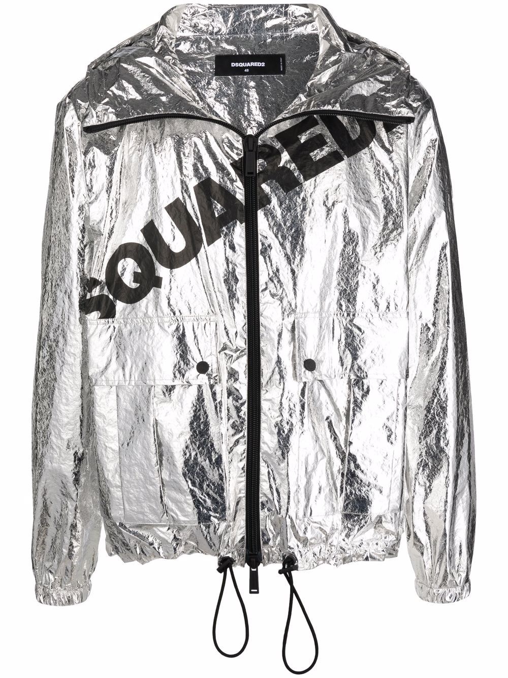 metallic logo-print hooded jacket - 1