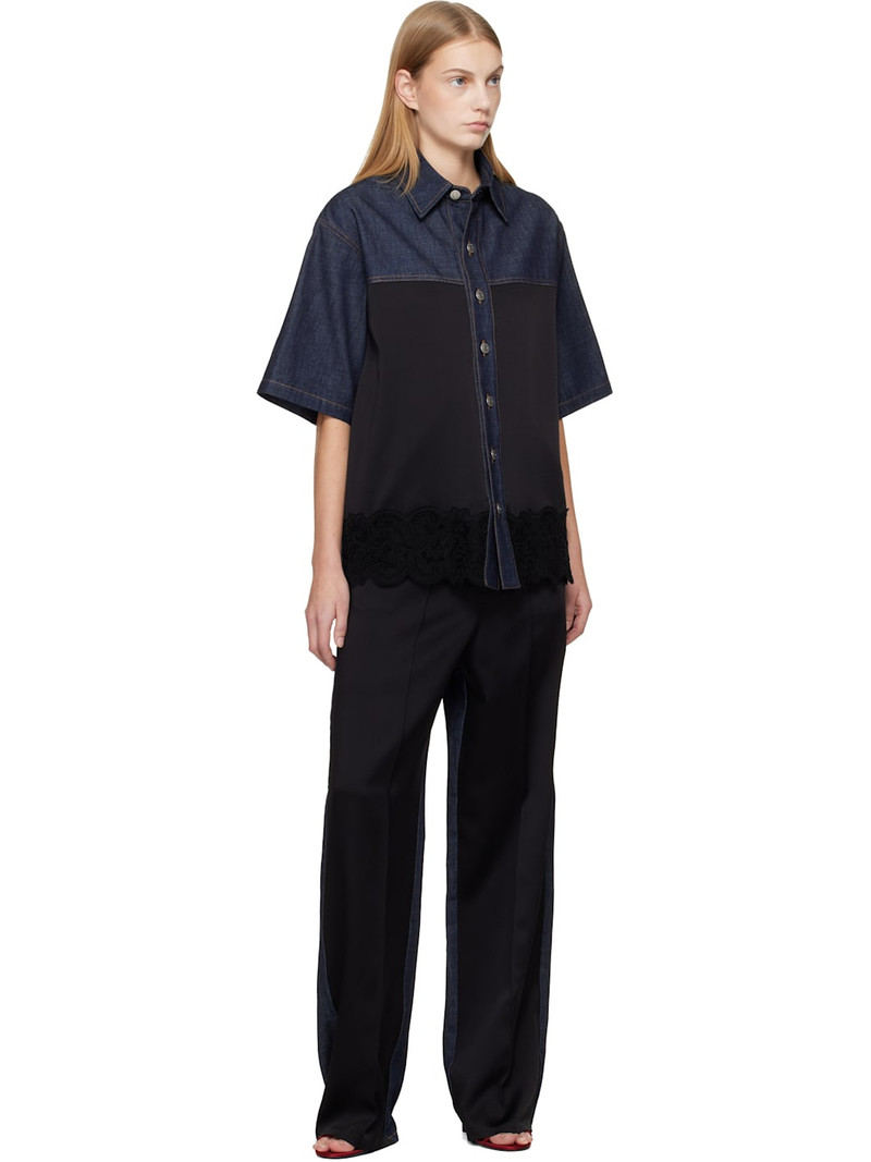 Stella McCartney Navy & Black Satin Panel Short-Sleeve Denim Shirt outlook