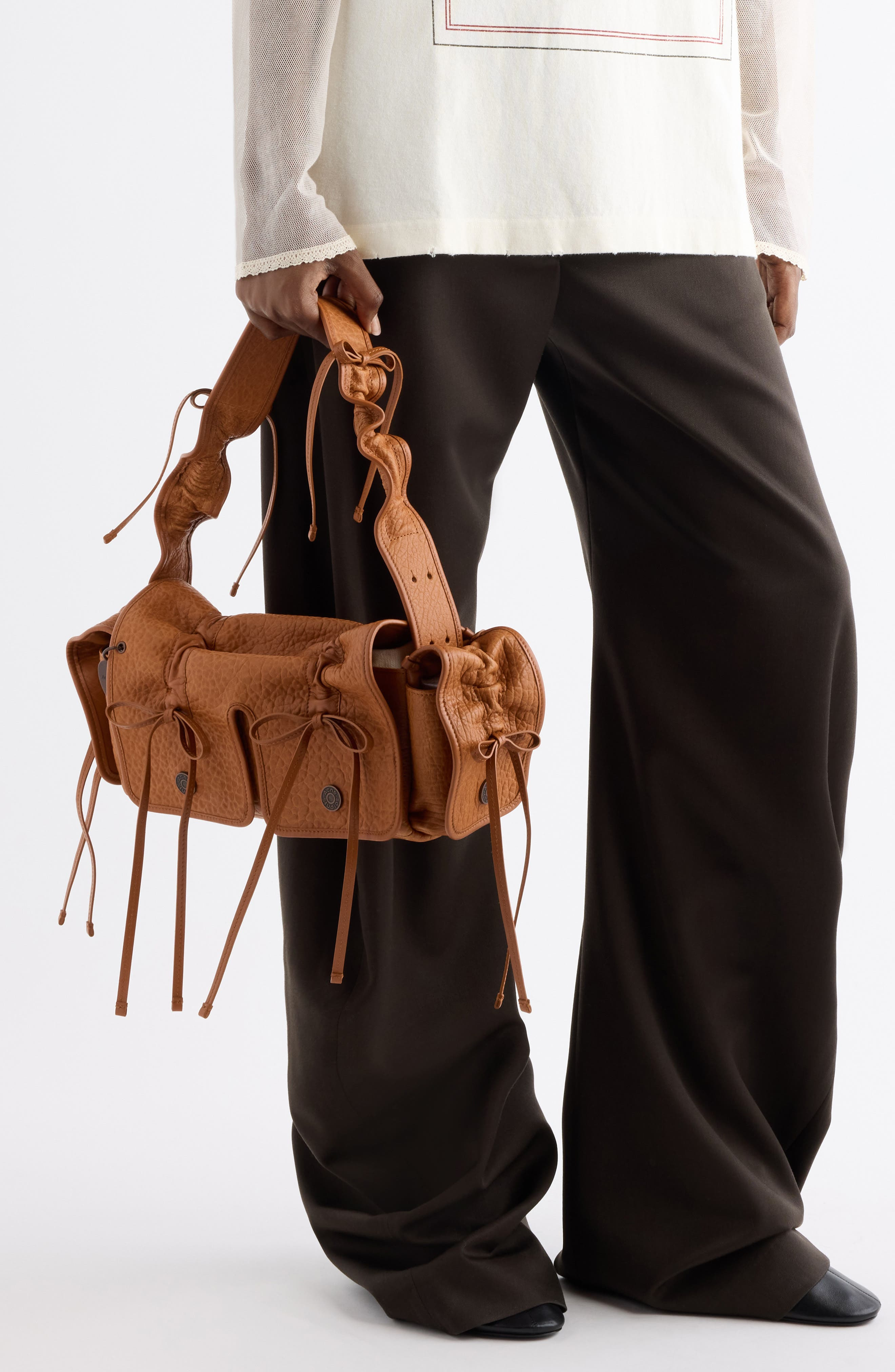 Acne Studios Multipocket Big Grainy Leather Shoulder Bag in Cognac Brown at Nordstrom - 2
