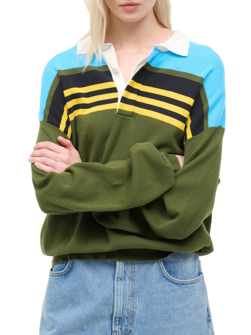 Women's Sail Striped Knit Polo Top - Fern Multi Stripe 5