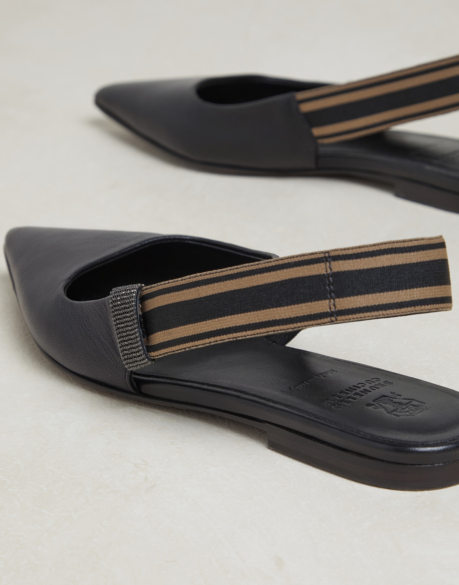 Nappa leather flats with striped strap and monili - 4