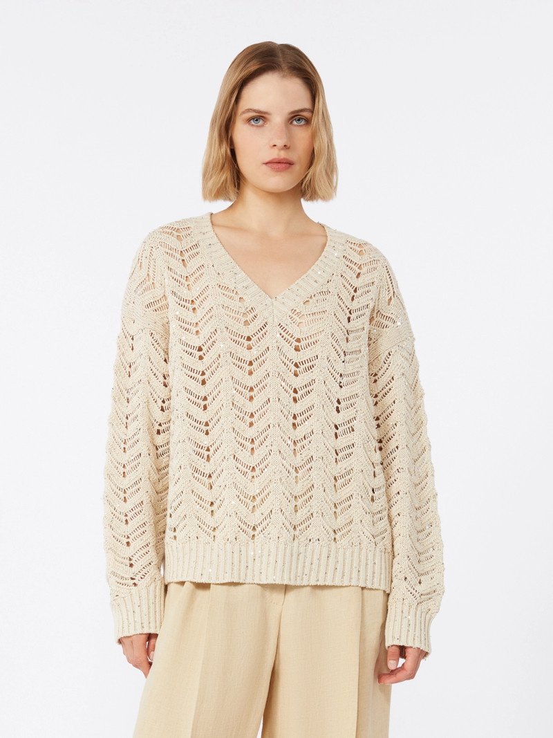 FELINO Cotton yarn and sequin sweater - BEIGE 3