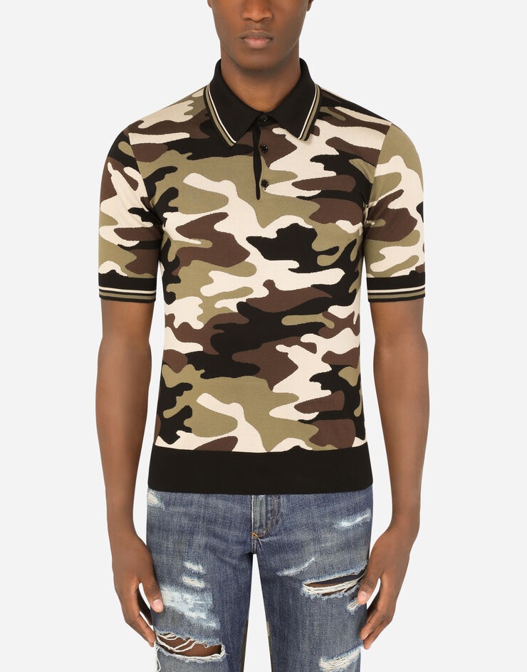 Short-sleeved polo-shirt with camouflage intarsia - 1