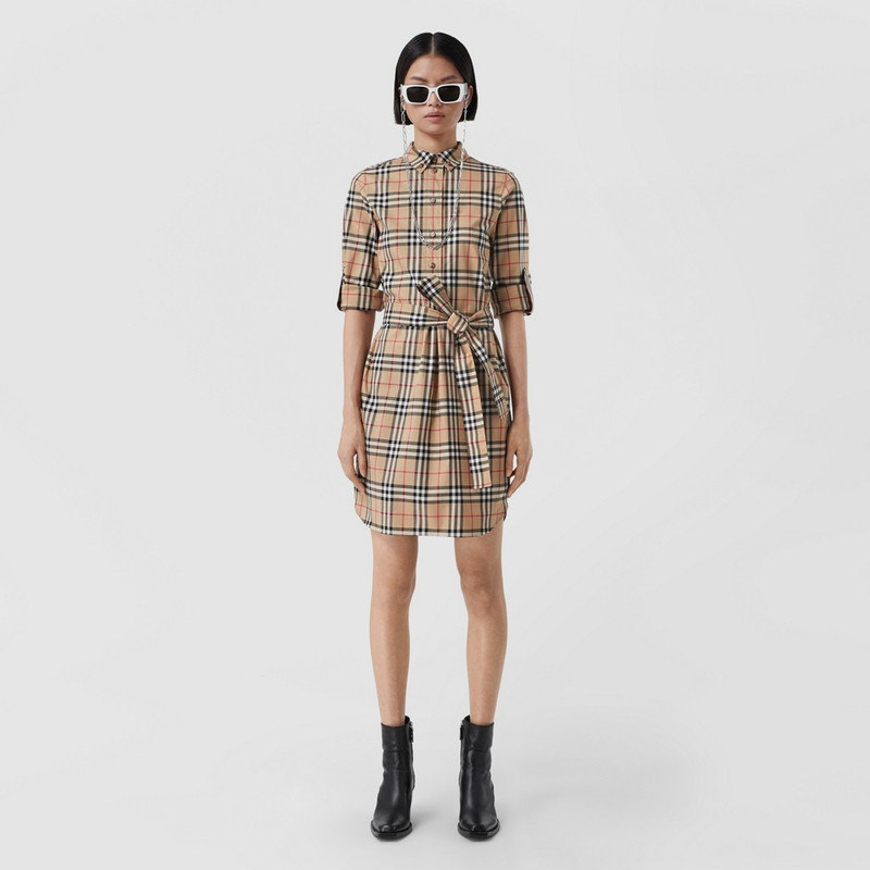 Burberry Vintage Check Stretch Cotton Tie-waist Shirt Dress outlook