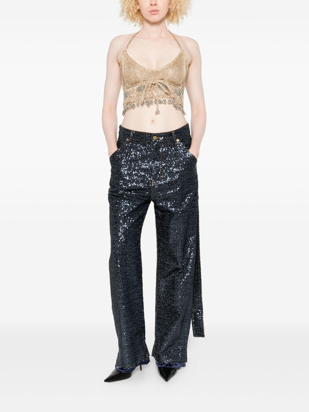 sequin-embellished jeans - 2