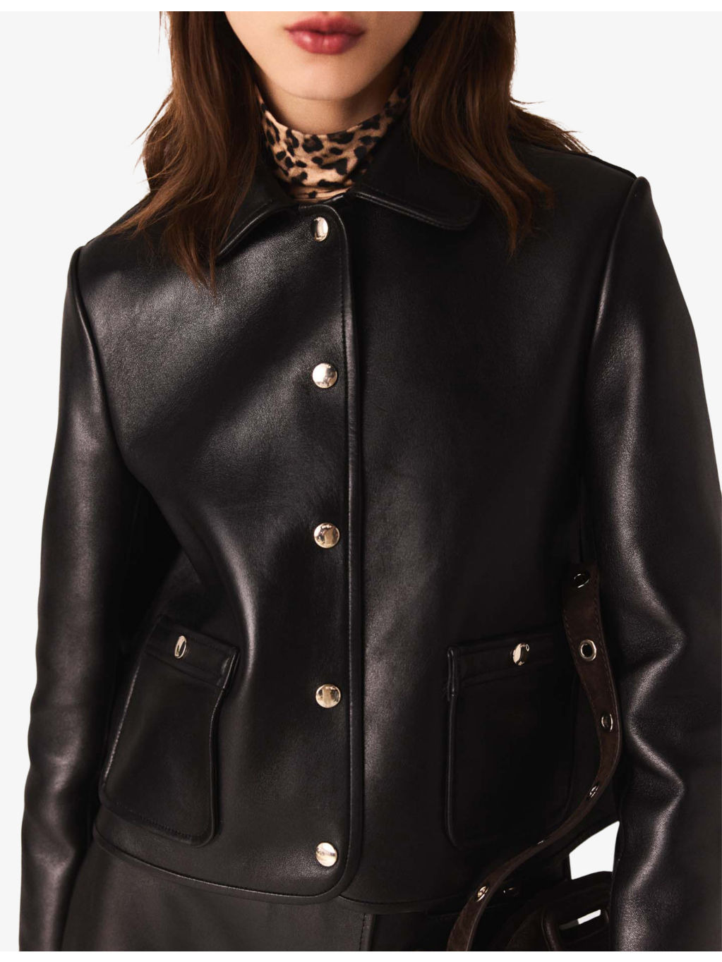 Cropped Side-Pocket Leather Jacket - 5