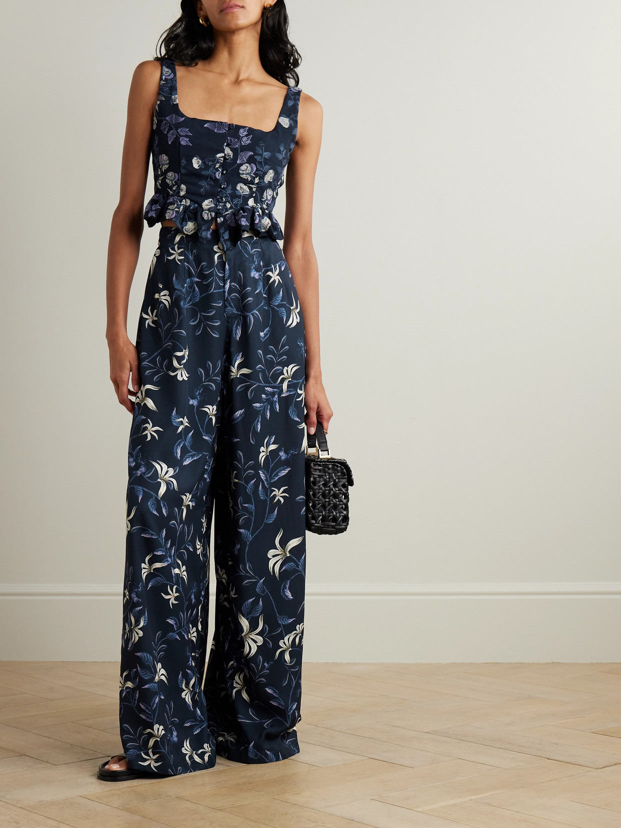 Piñon Café Floral-print Recycled-twill Wide-leg Pants - 2
