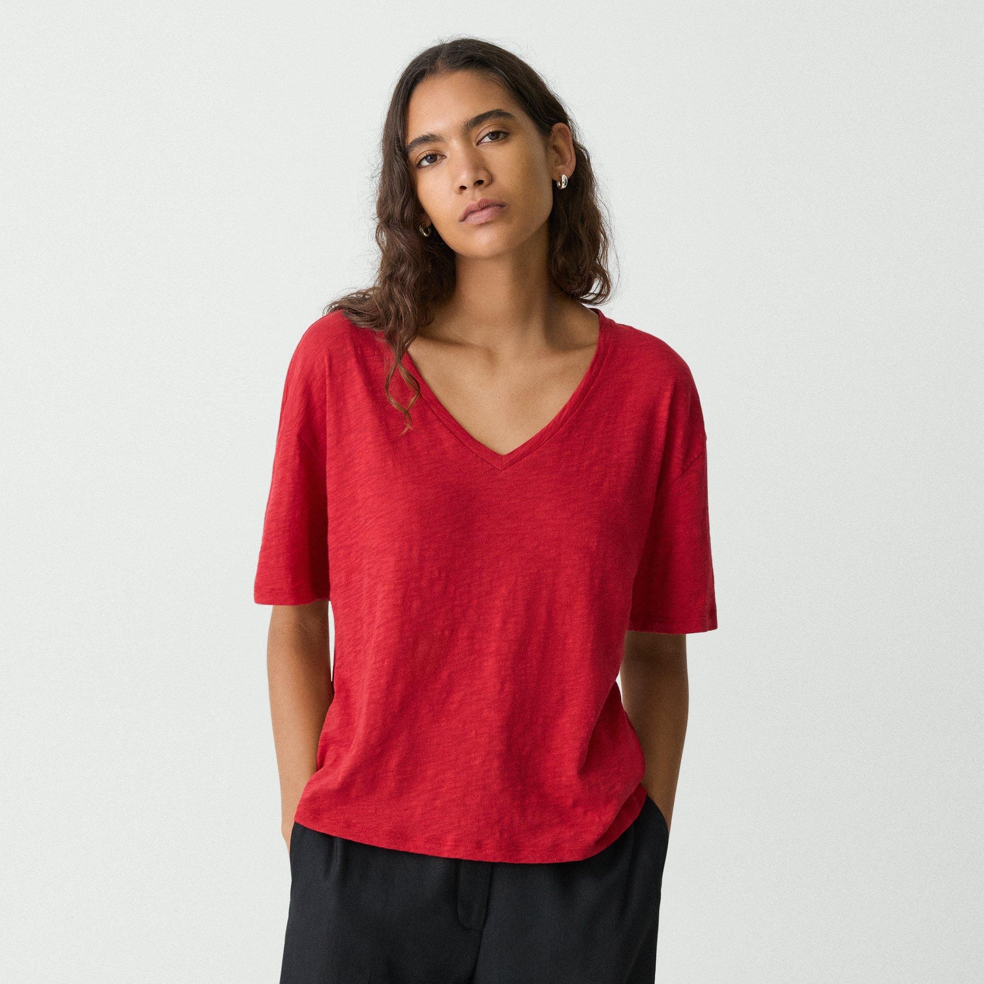 Relaxed V-Neck Tee in Cotton - 2