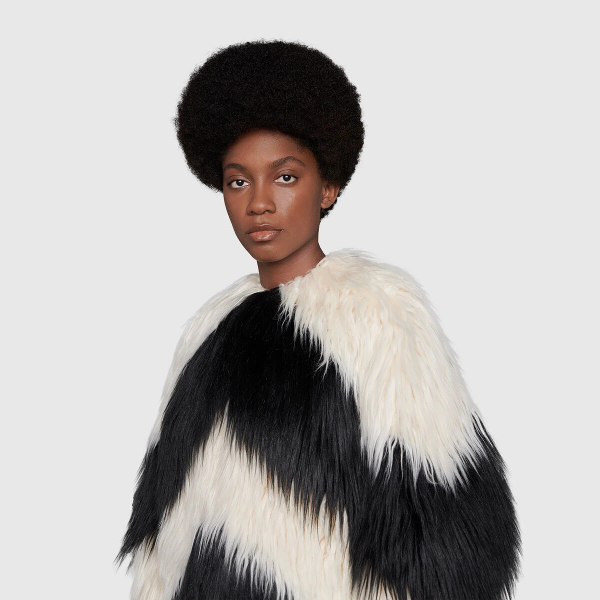 Geometric intarsia faux fur coat - 5