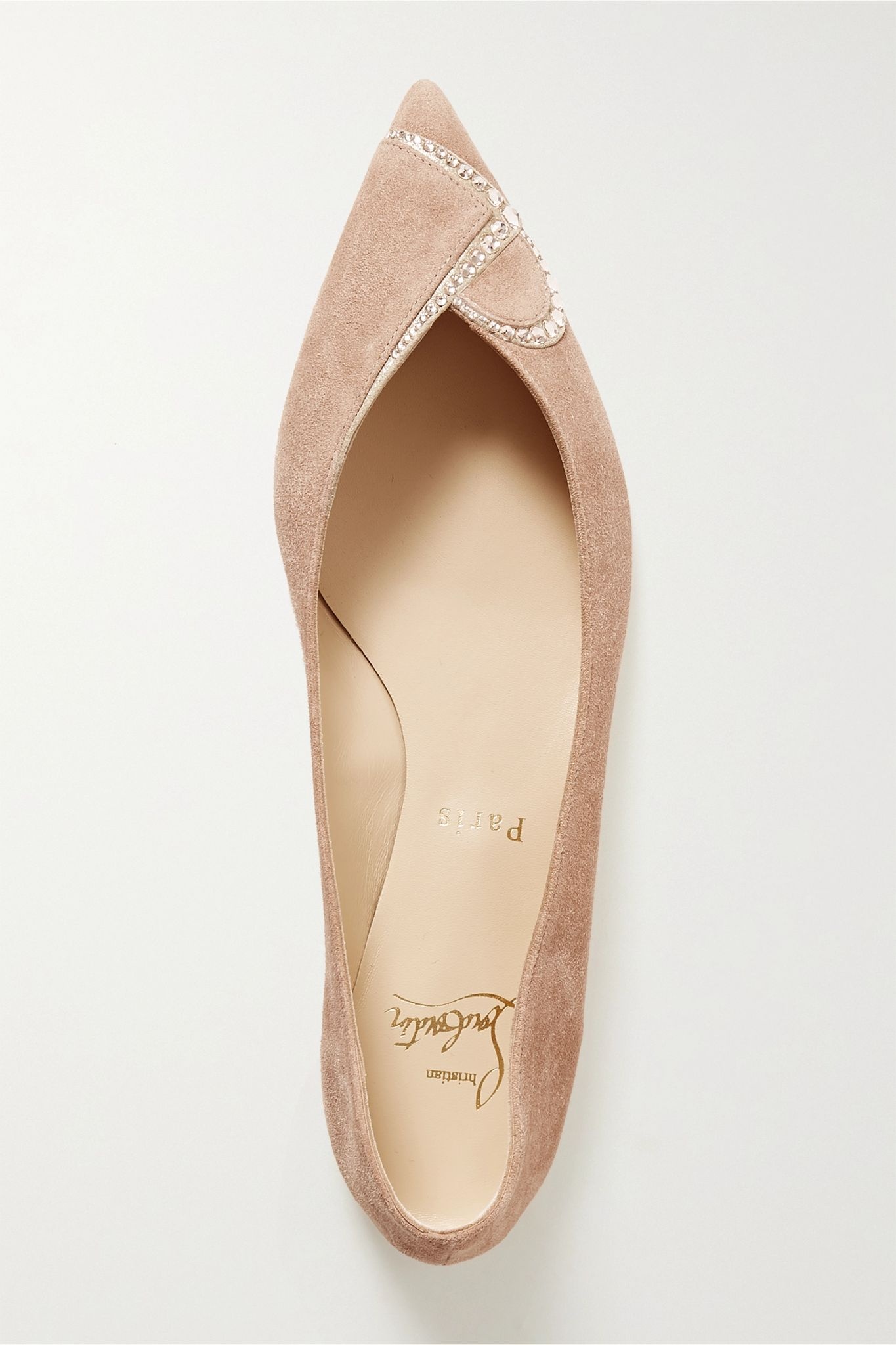 CL crystal-embellished suede point-toe flats - 6