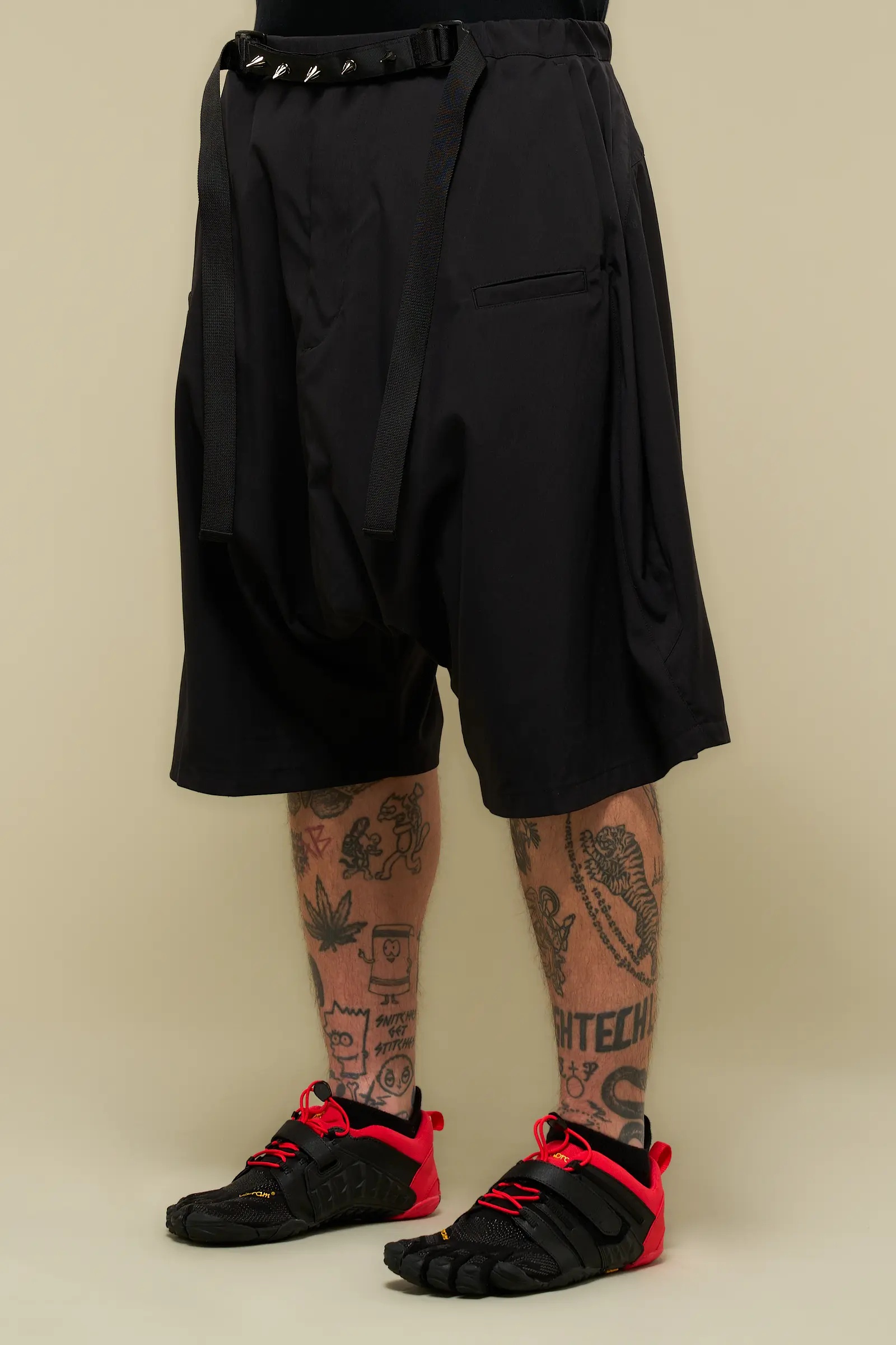 SP62-M Nylon Stretch Web Belt Short Pant Black - 12
