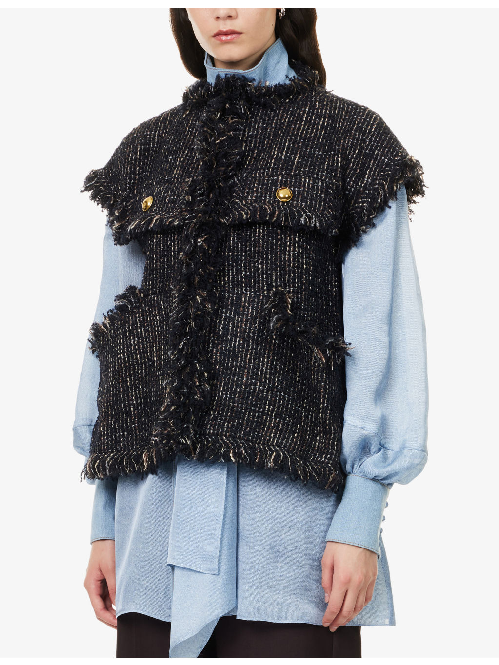 Fringed Sleeveless Wool-Blend Jacket - 3