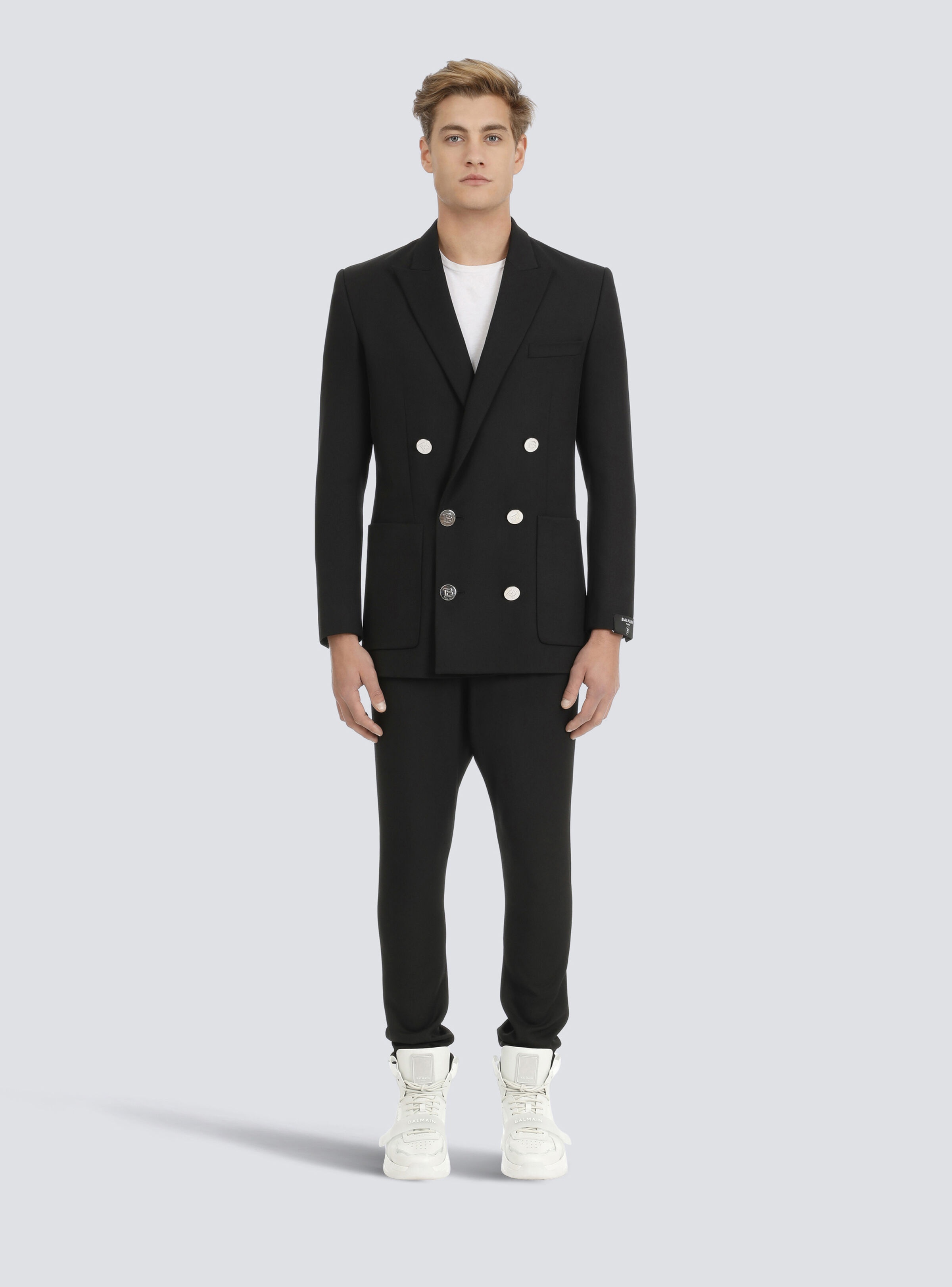Twill blazer with double-breasted silver-tone buttoned fastening - 3