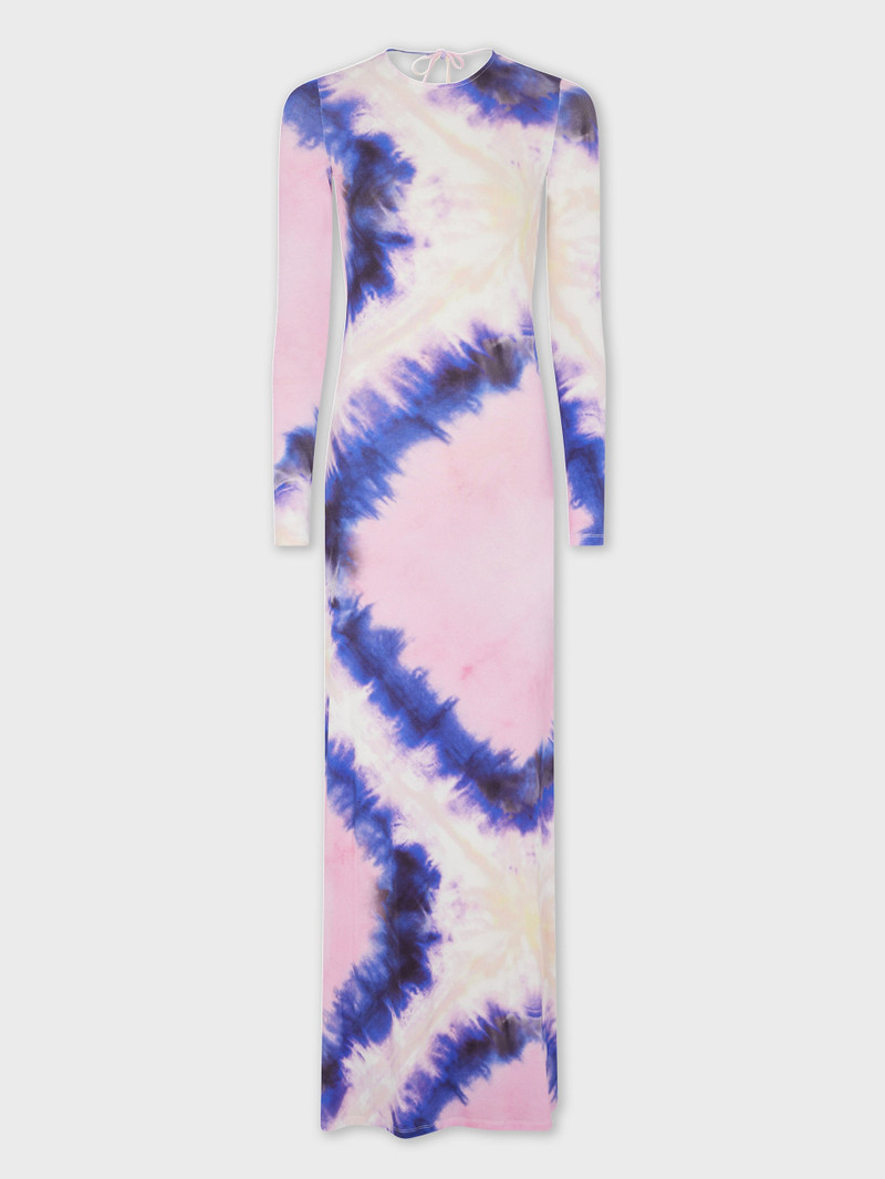 PINK TIE-DYE LONG BACKLESS DRESS IN PRINTED JERSEY - 1