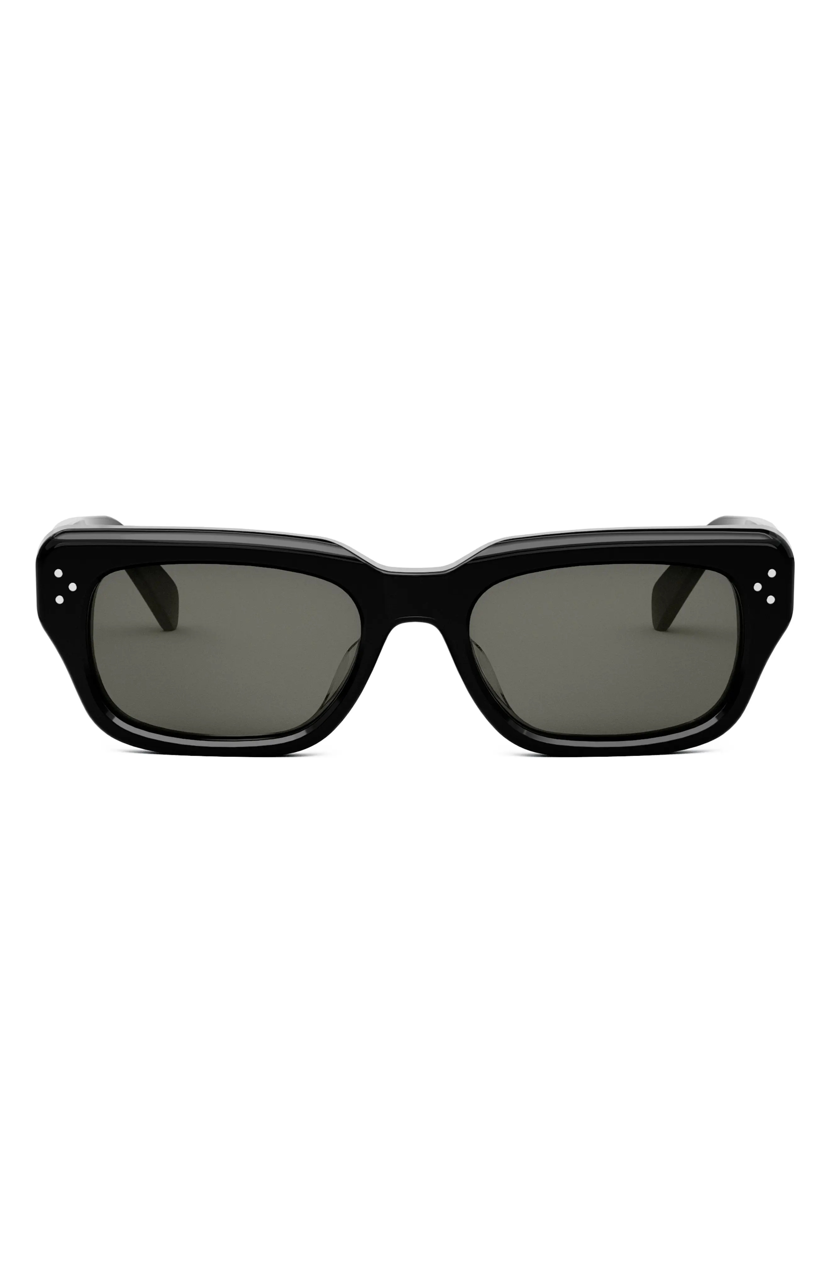 Bold 3 Dot Rectangular Sunglasses in Shiny Black /Smoke - 1