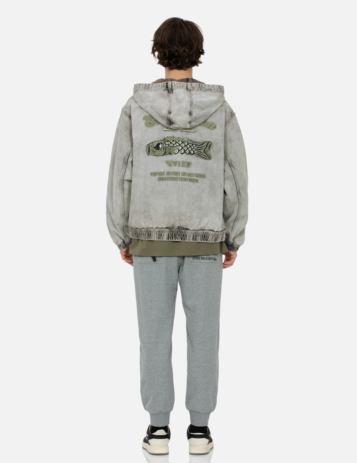 KOINOBORI AND SEAGULL EMBROIDERY LOOSE FIT HOODED DENIM JACKET - 5