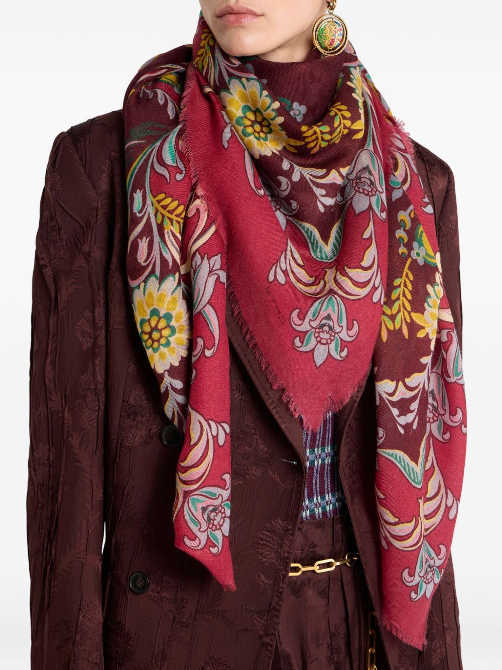 floral-pattern fringed shawl - 3