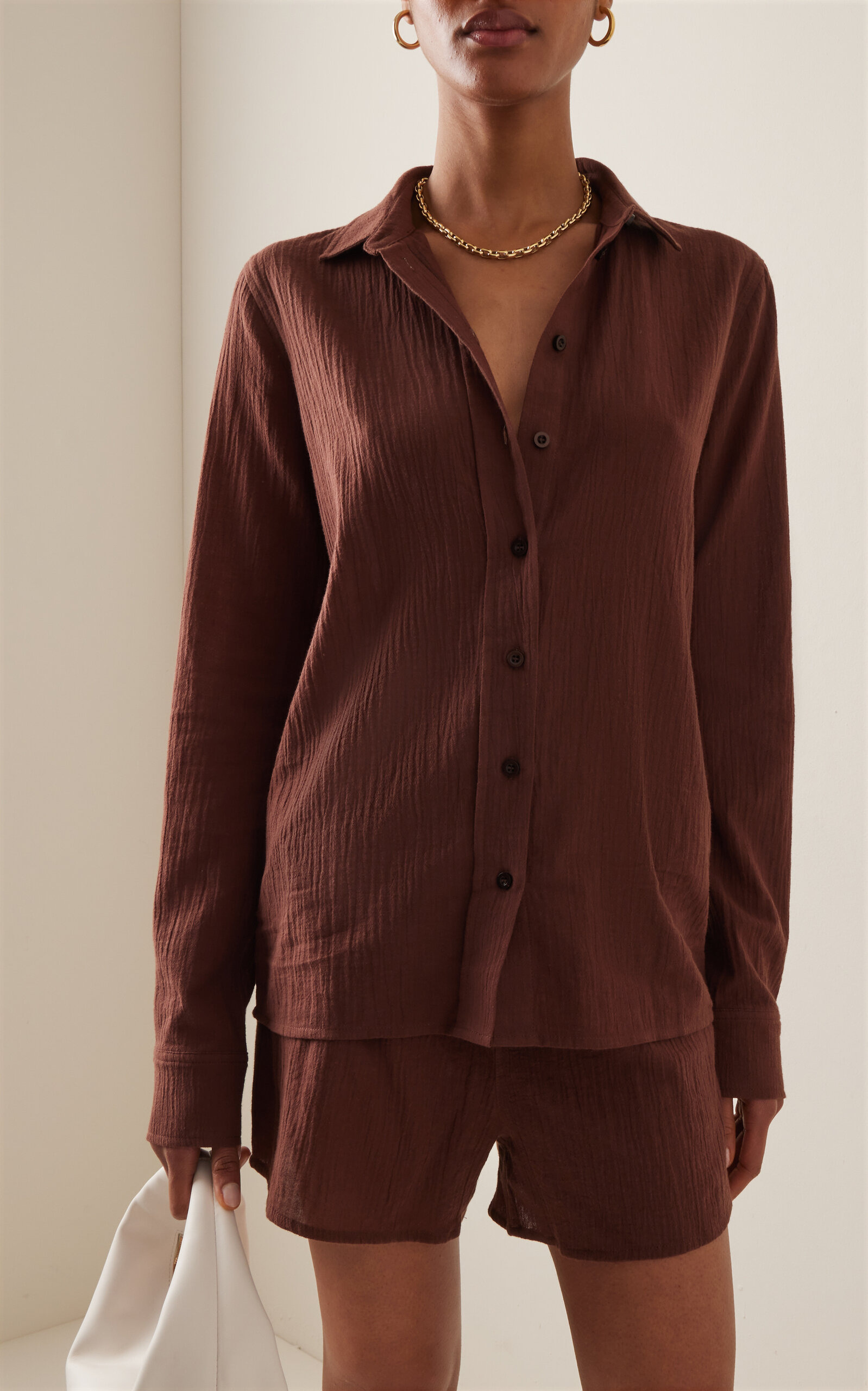 Exclusive Jolene Cotton Button-Down Shirt brown - 2